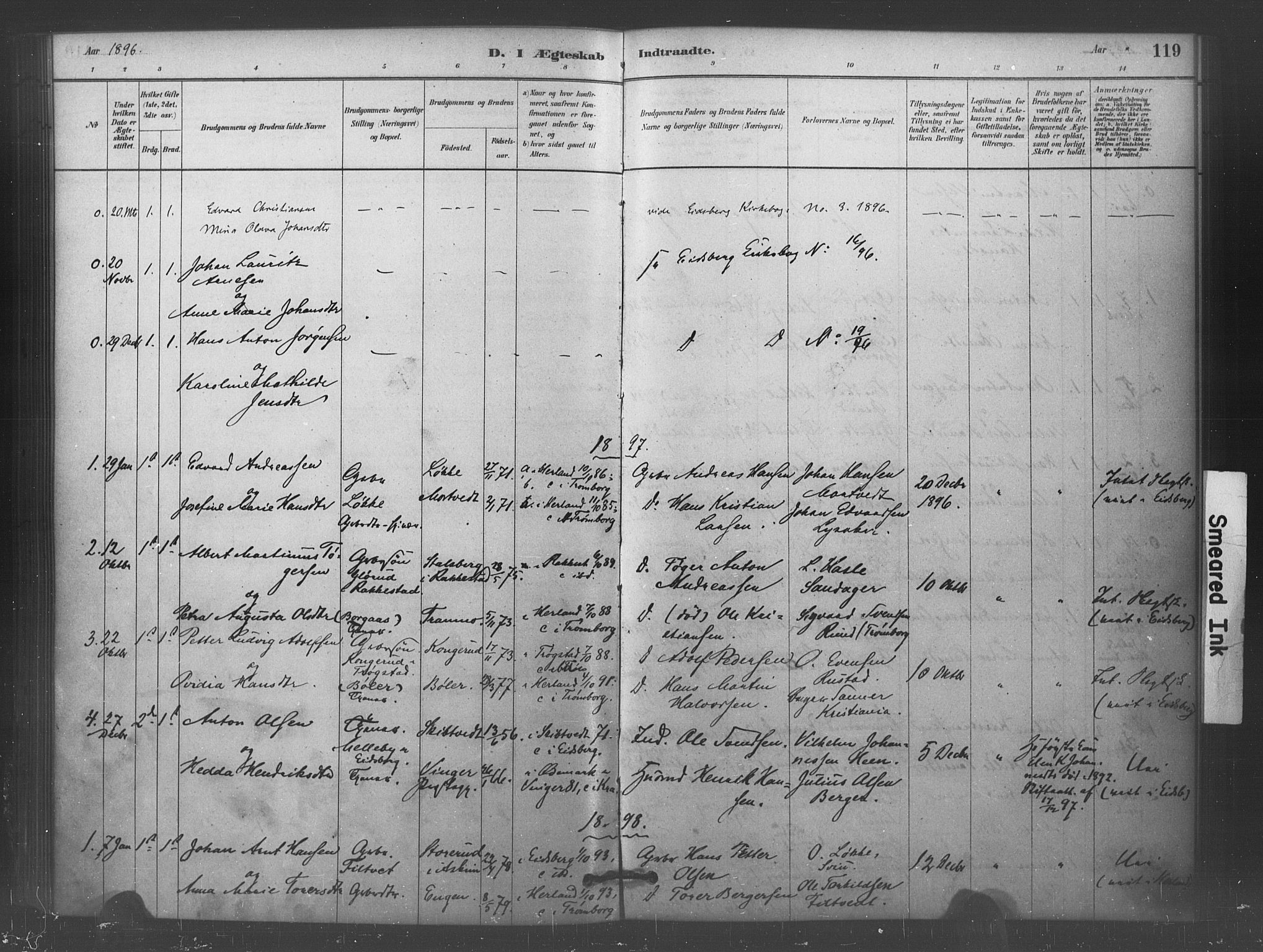 Eidsberg prestekontor Kirkebøker, SAO/A-10905/F/Fc/L0001: Parish register (official) no. III 1, 1879-1905, p. 119