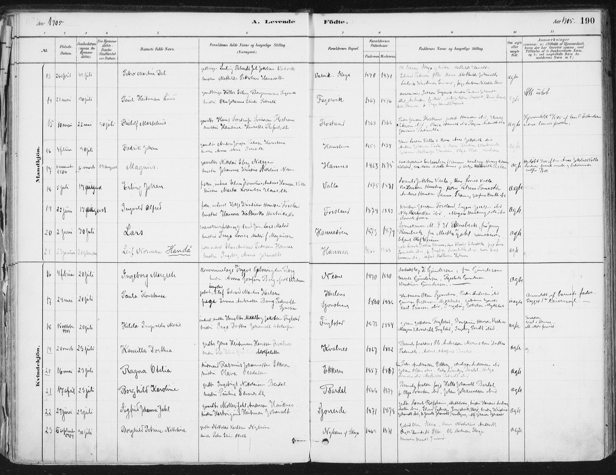 Ministerialprotokoller, klokkerbøker og fødselsregistre - Nordland, AV/SAT-A-1459/838/L0552: Parish register (official) no. 838A10, 1880-1910, p. 190