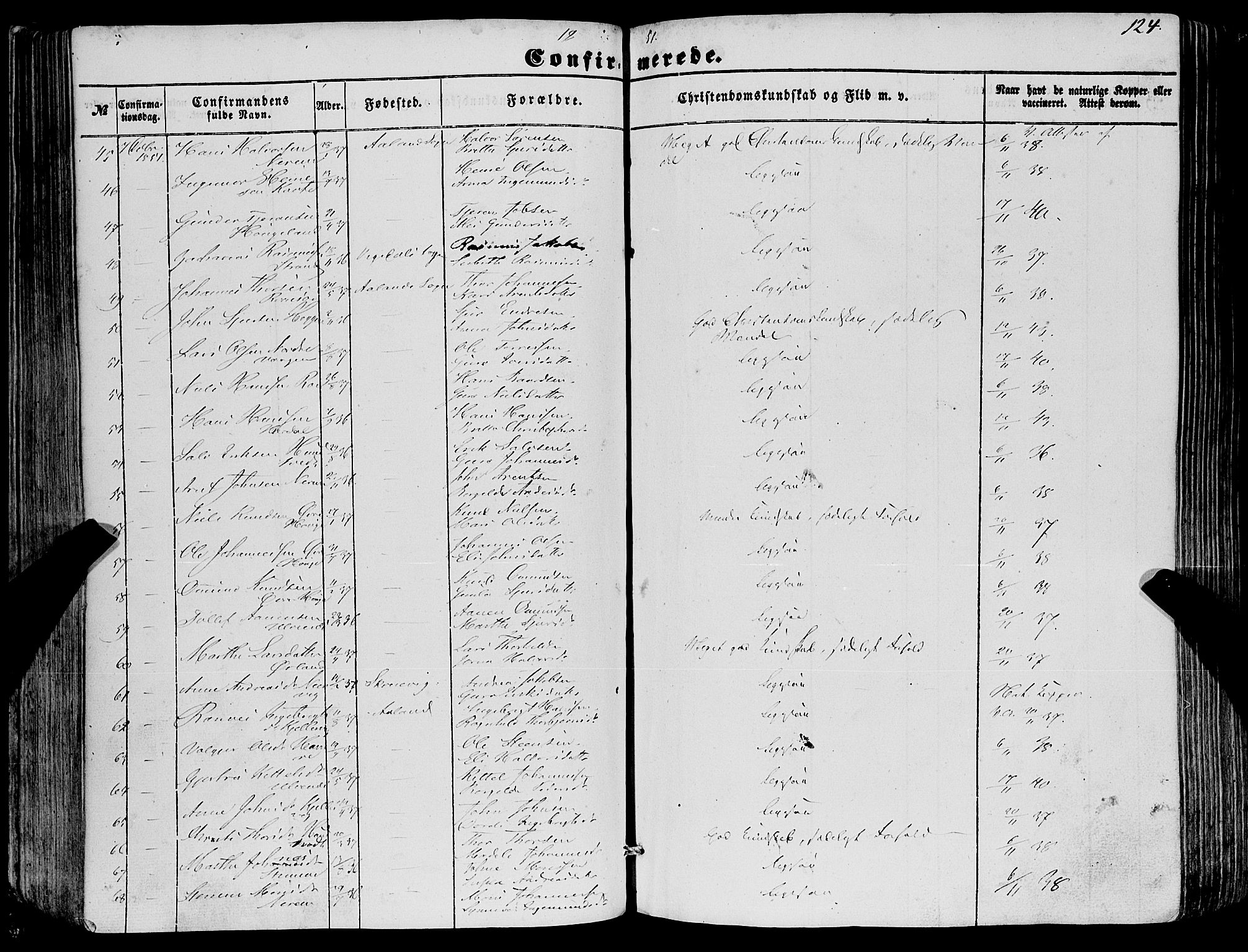 Fjelberg sokneprestembete, SAB/A-75201/H/Haa: Parish register (official) no. A 7, 1851-1867, p. 124