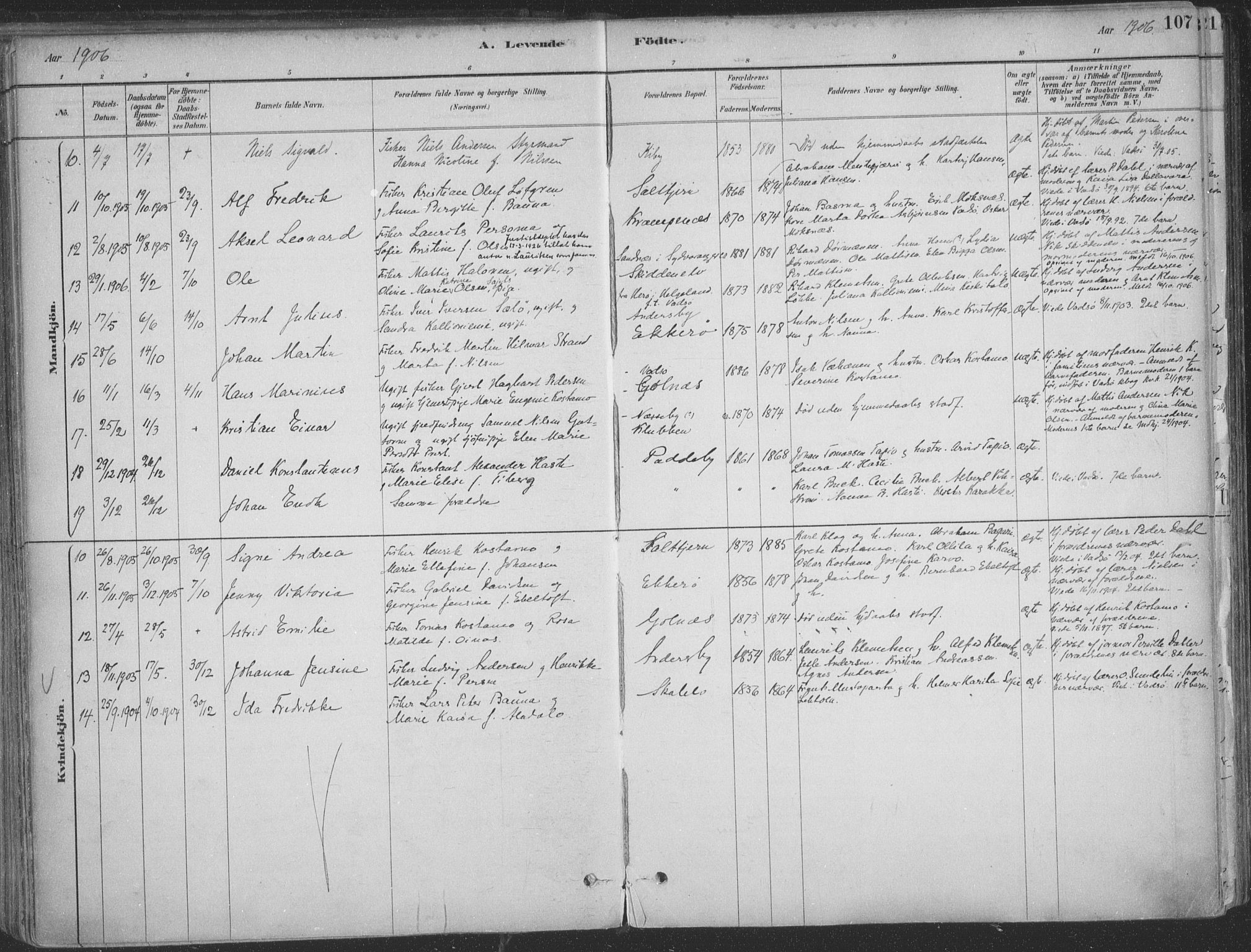 Vadsø sokneprestkontor, SATØ/S-1325/H/Ha/L0009kirke: Parish register (official) no. 9, 1881-1917, p. 107