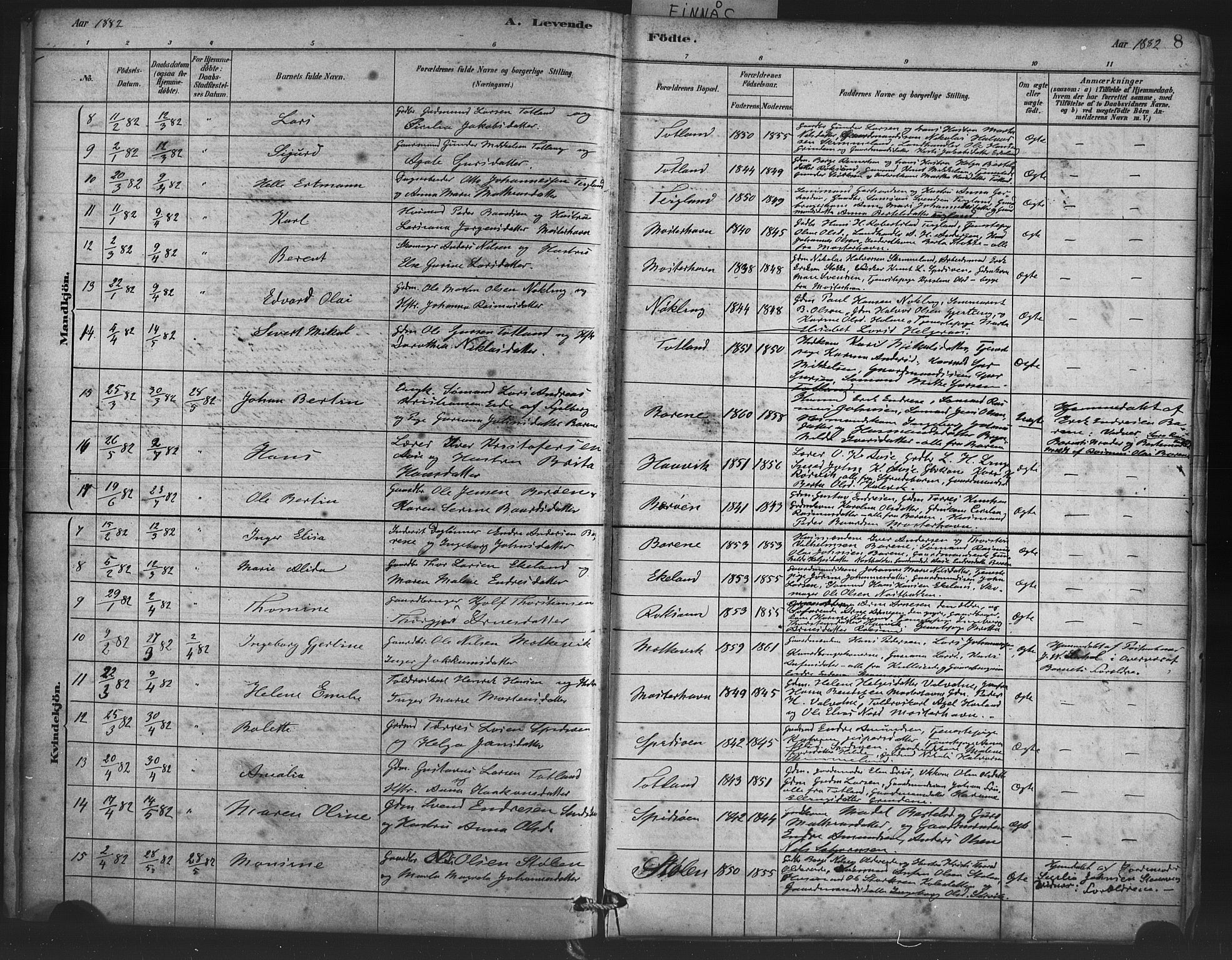 Finnås sokneprestembete, AV/SAB-A-99925/H/Ha/Haa/Haab/L0001: Parish register (official) no. B 1, 1881-1894, p. 8