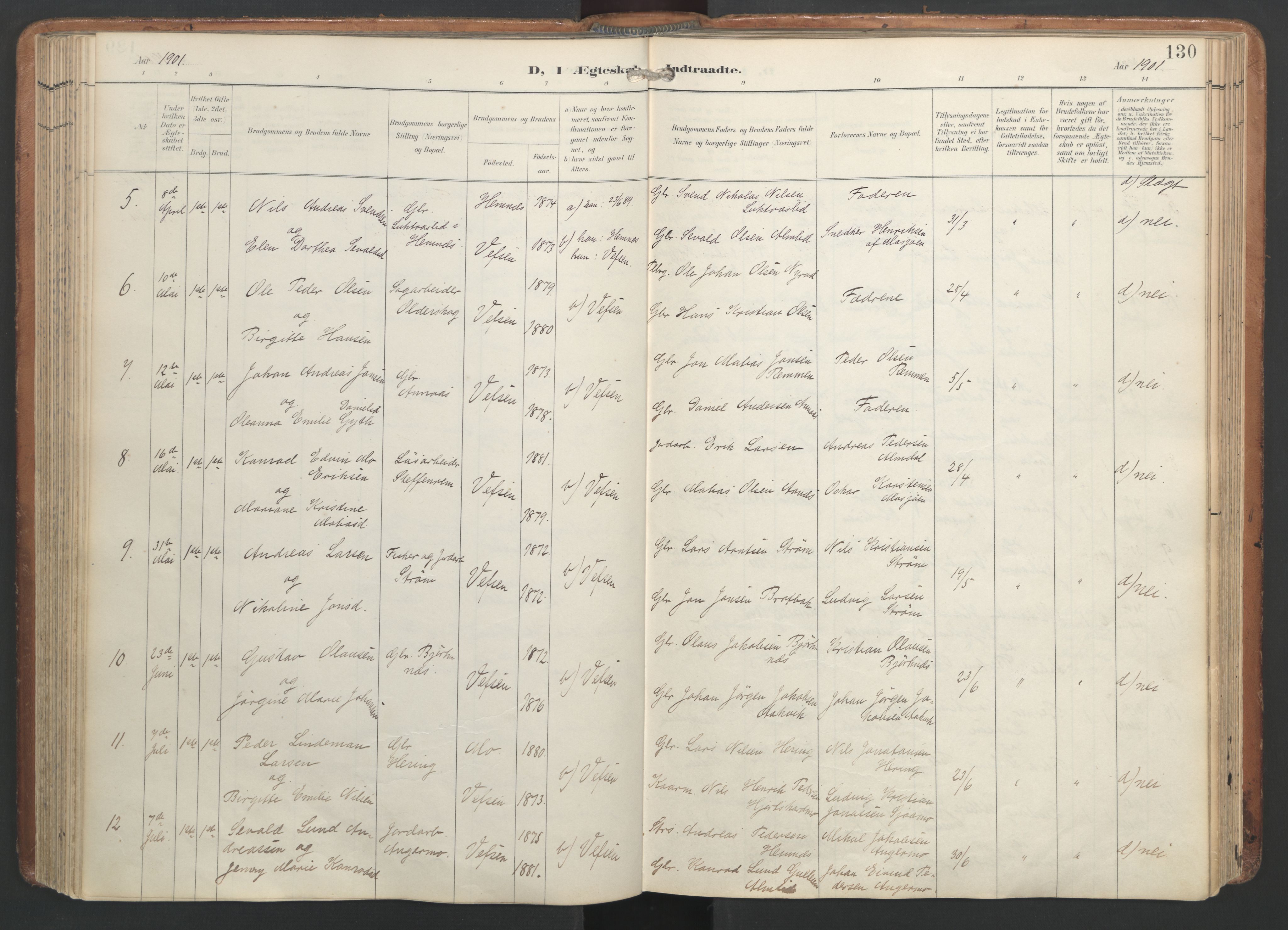 Ministerialprotokoller, klokkerbøker og fødselsregistre - Nordland, AV/SAT-A-1459/820/L0298: Parish register (official) no. 820A19, 1897-1915, p. 130