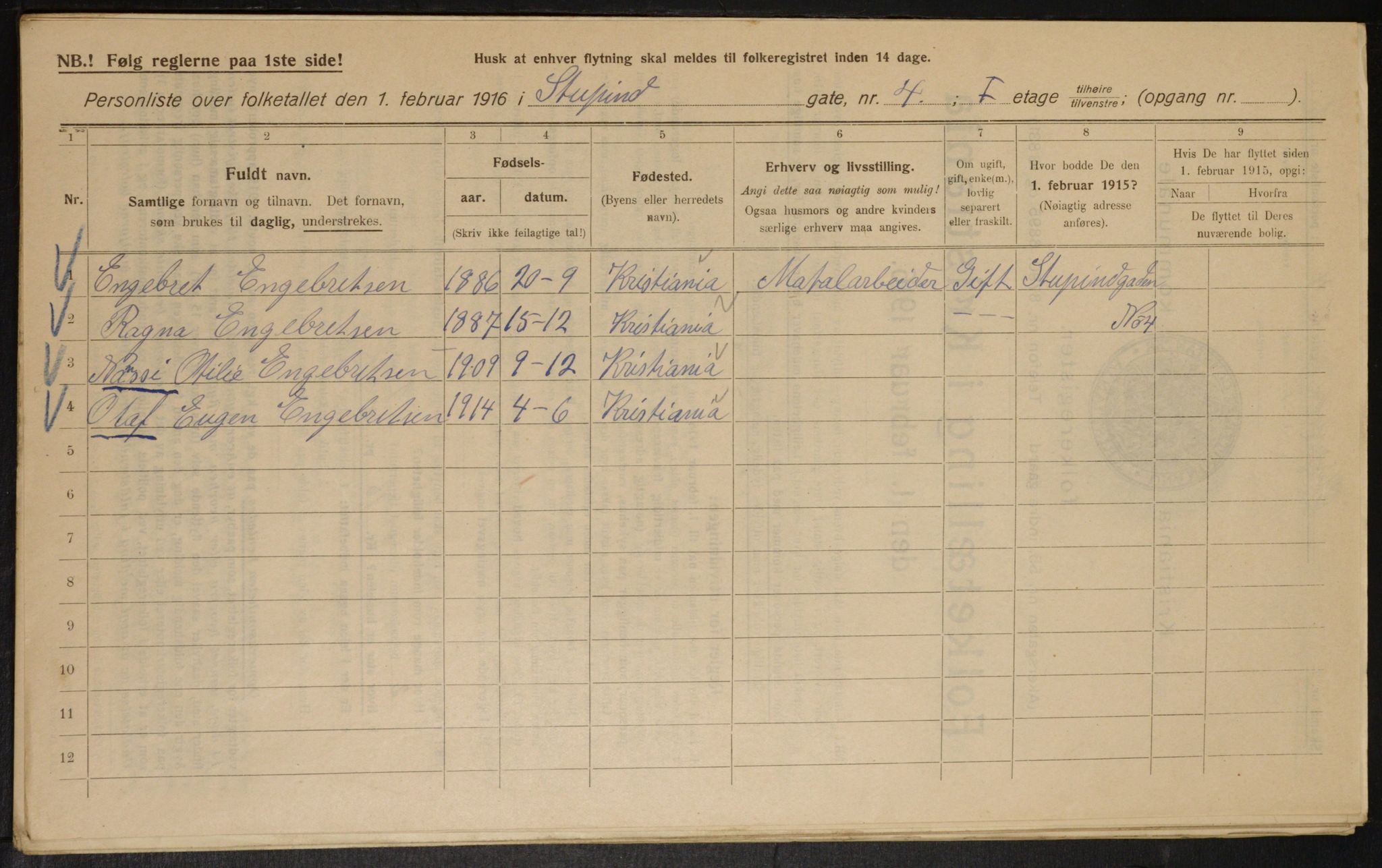 OBA, Municipal Census 1916 for Kristiania, 1916, p. 107308