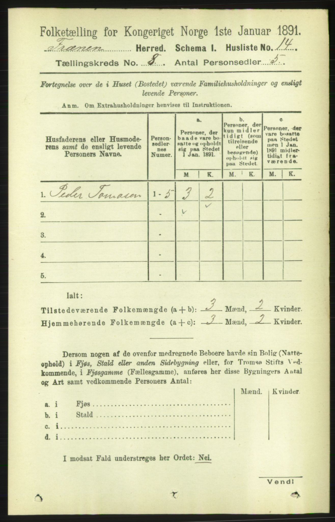 RA, 1891 census for 1548 Fræna, 1891, p. 2623