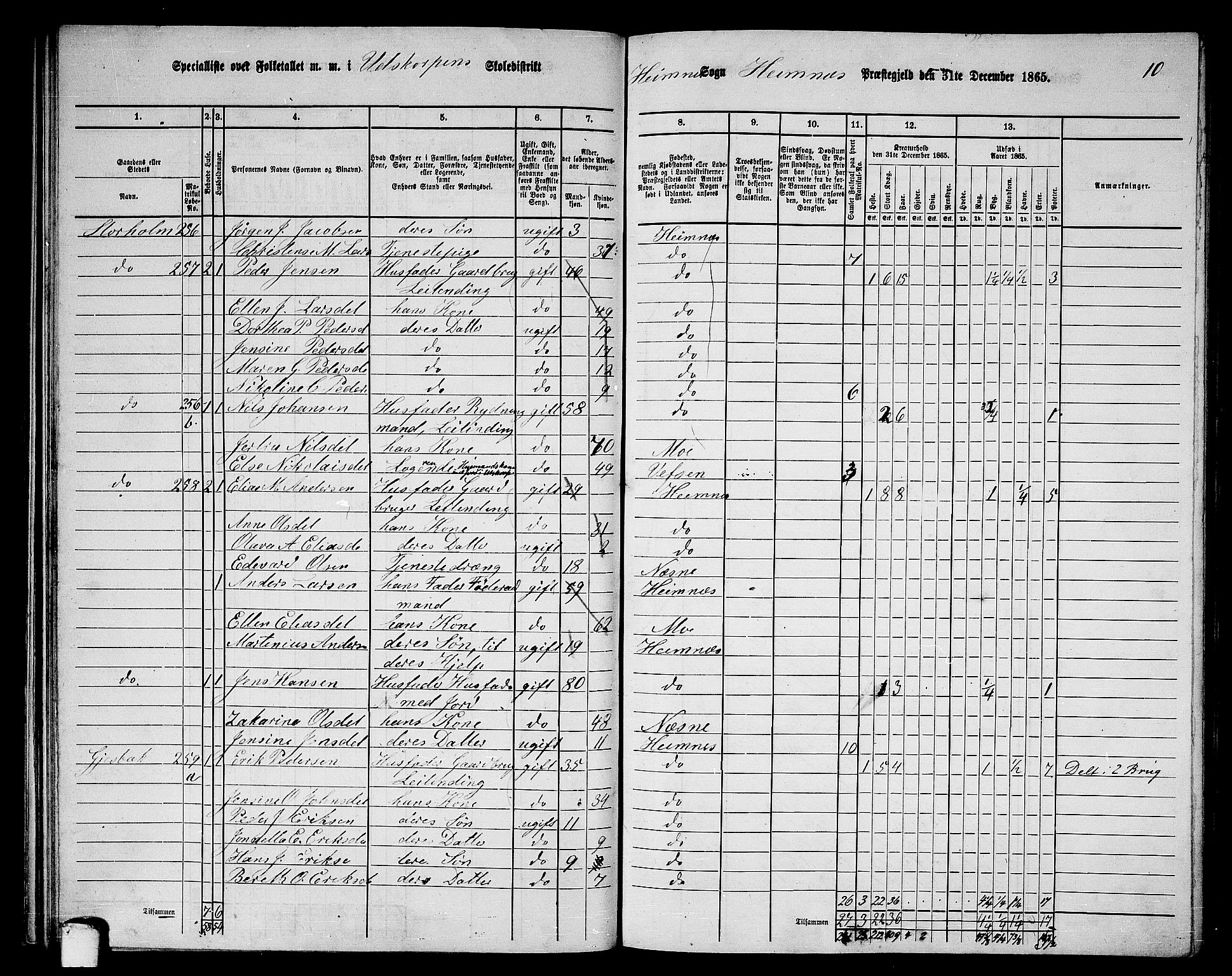 RA, 1865 census for Hemnes, 1865, p. 55