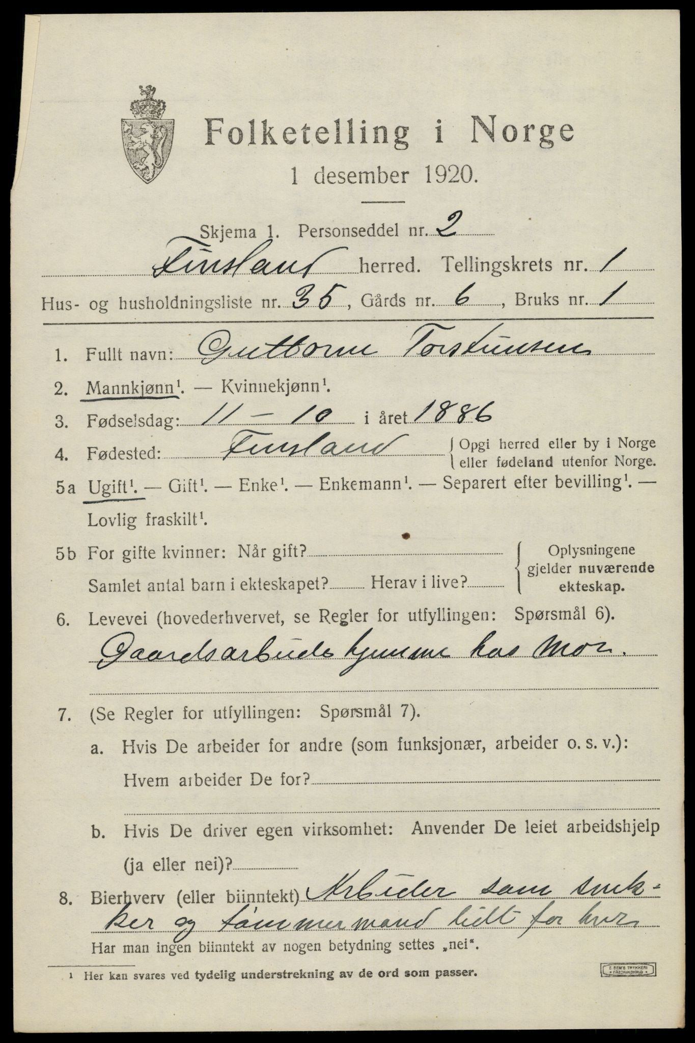 SAK, 1920 census for Finsland, 1920, p. 724