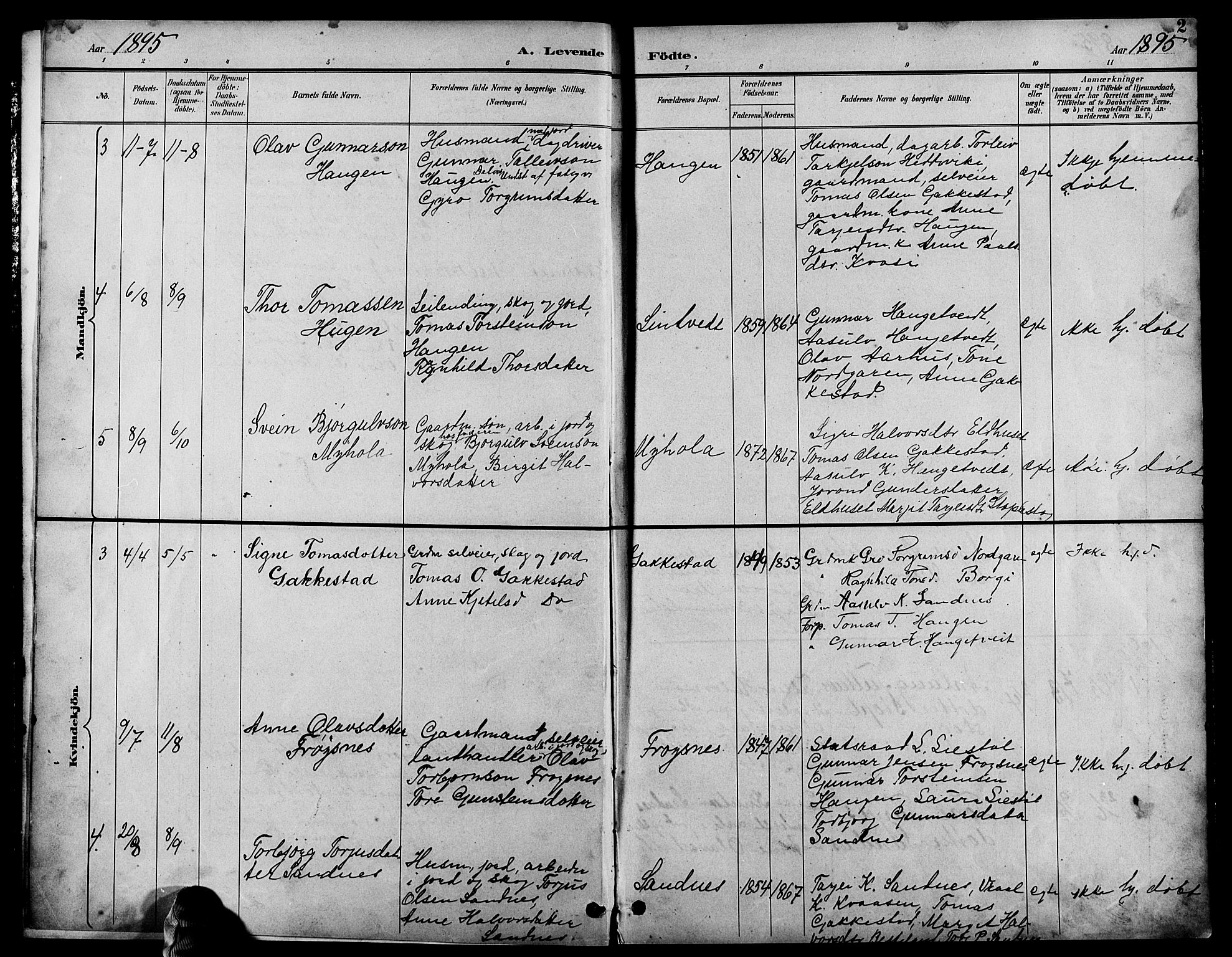 Bygland sokneprestkontor, AV/SAK-1111-0006/F/Fb/Fbc/L0002: Parish register (copy) no. B 2, 1895-1916, p. 2