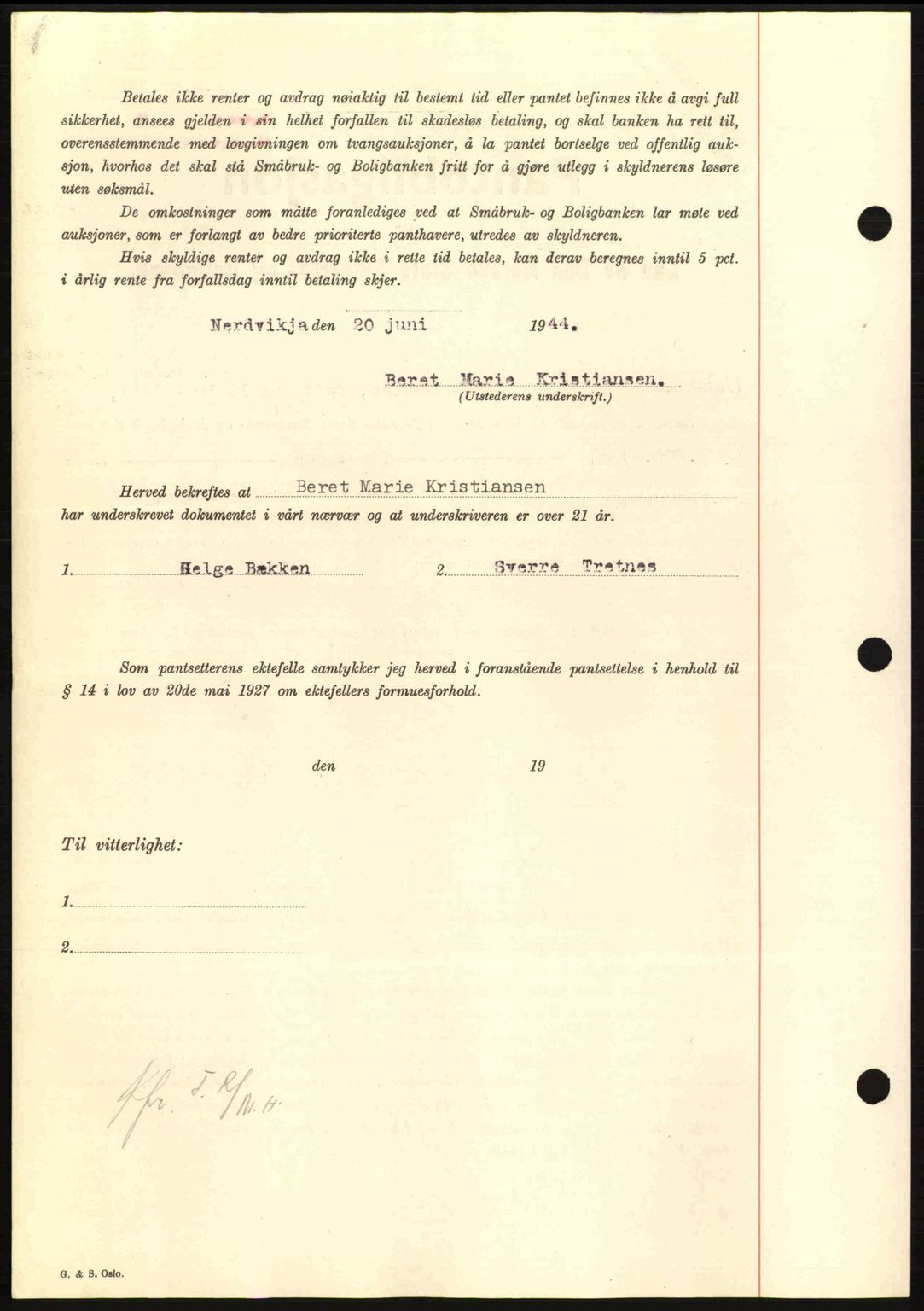 Nordmøre sorenskriveri, AV/SAT-A-4132/1/2/2Ca: Mortgage book no. B92, 1944-1945, Diary no: : 1225/1944