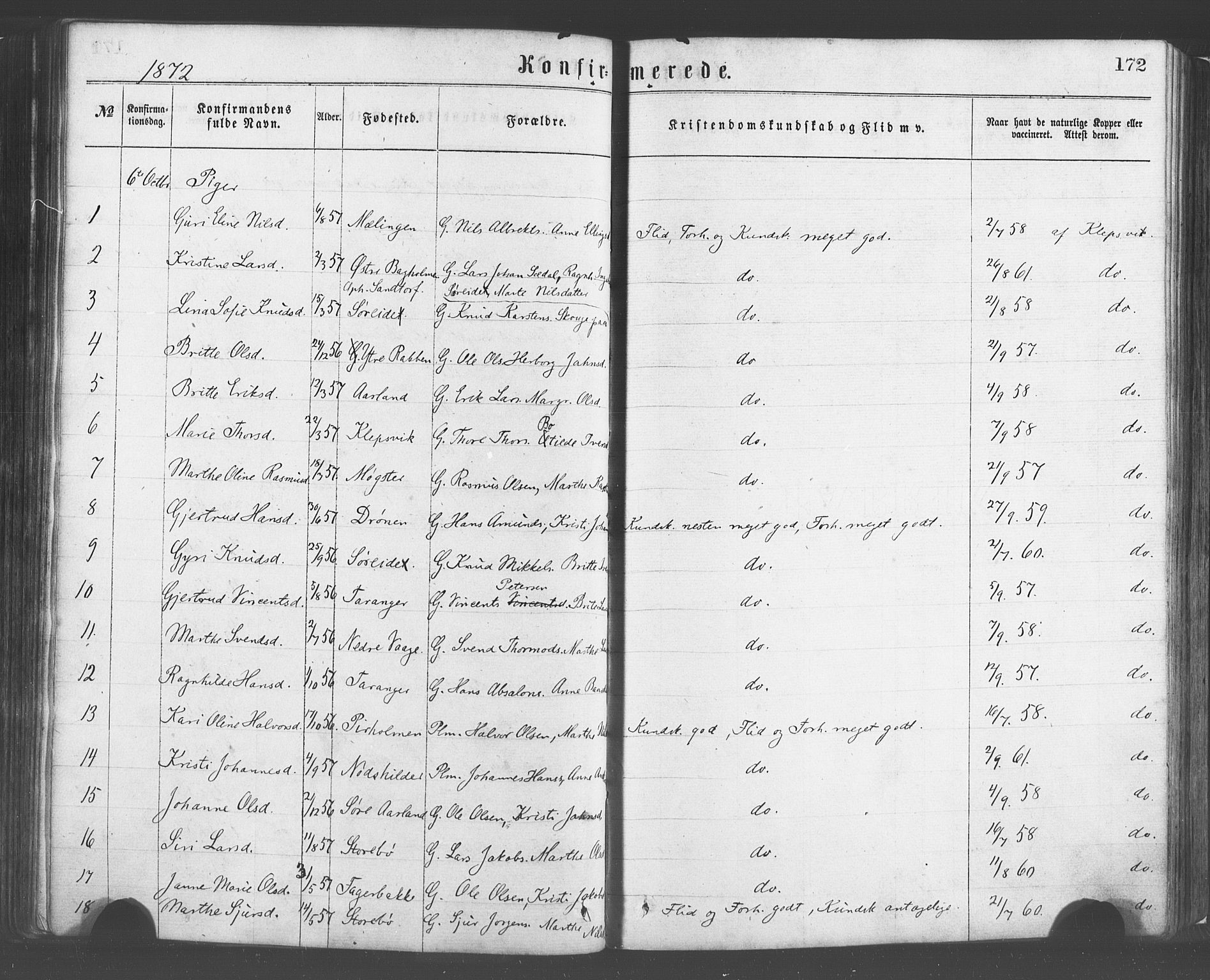 Sund sokneprestembete, SAB/A-99930: Parish register (official) no. A 15, 1867-1881, p. 172