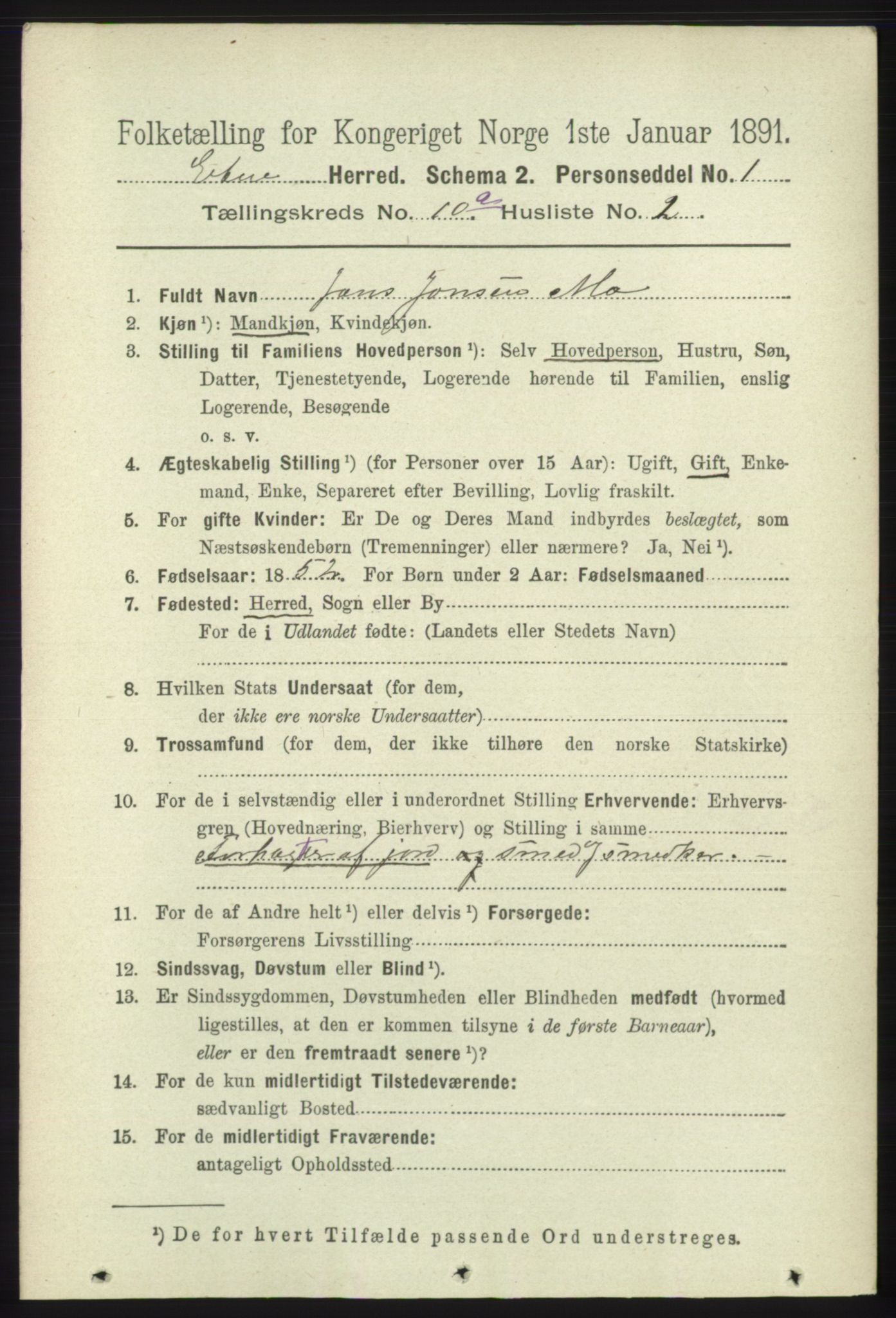 RA, 1891 census for 1211 Etne, 1891, p. 1865