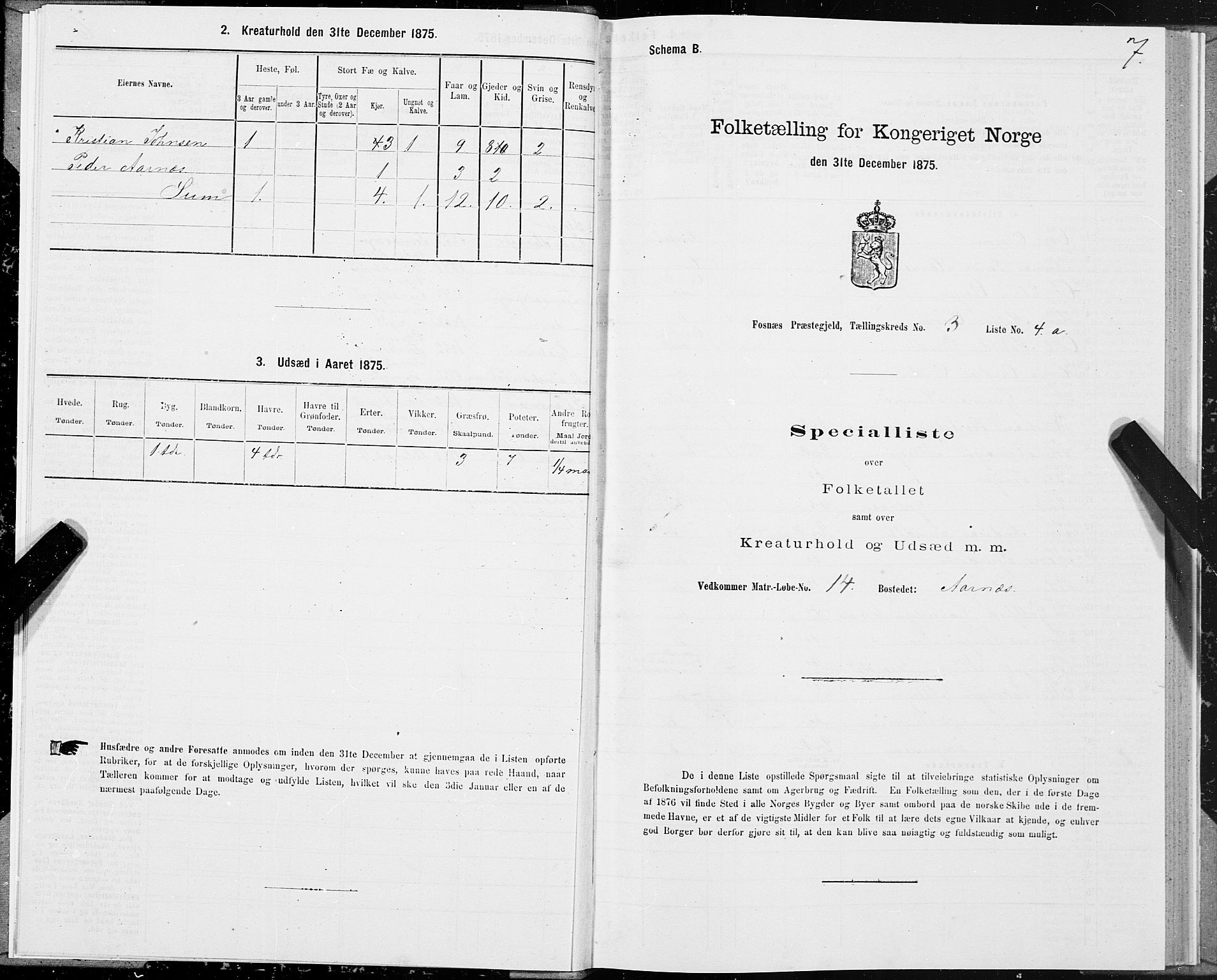 SAT, 1875 census for 1748P Fosnes, 1875, p. 4007