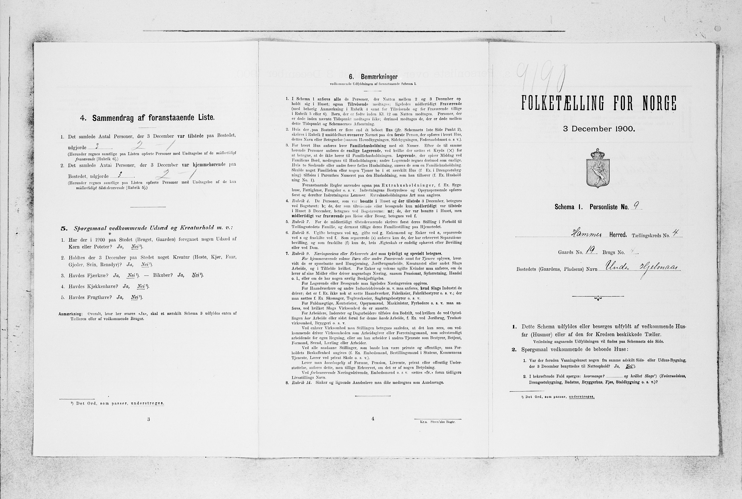 SAB, 1900 census for Hamre, 1900, p. 338