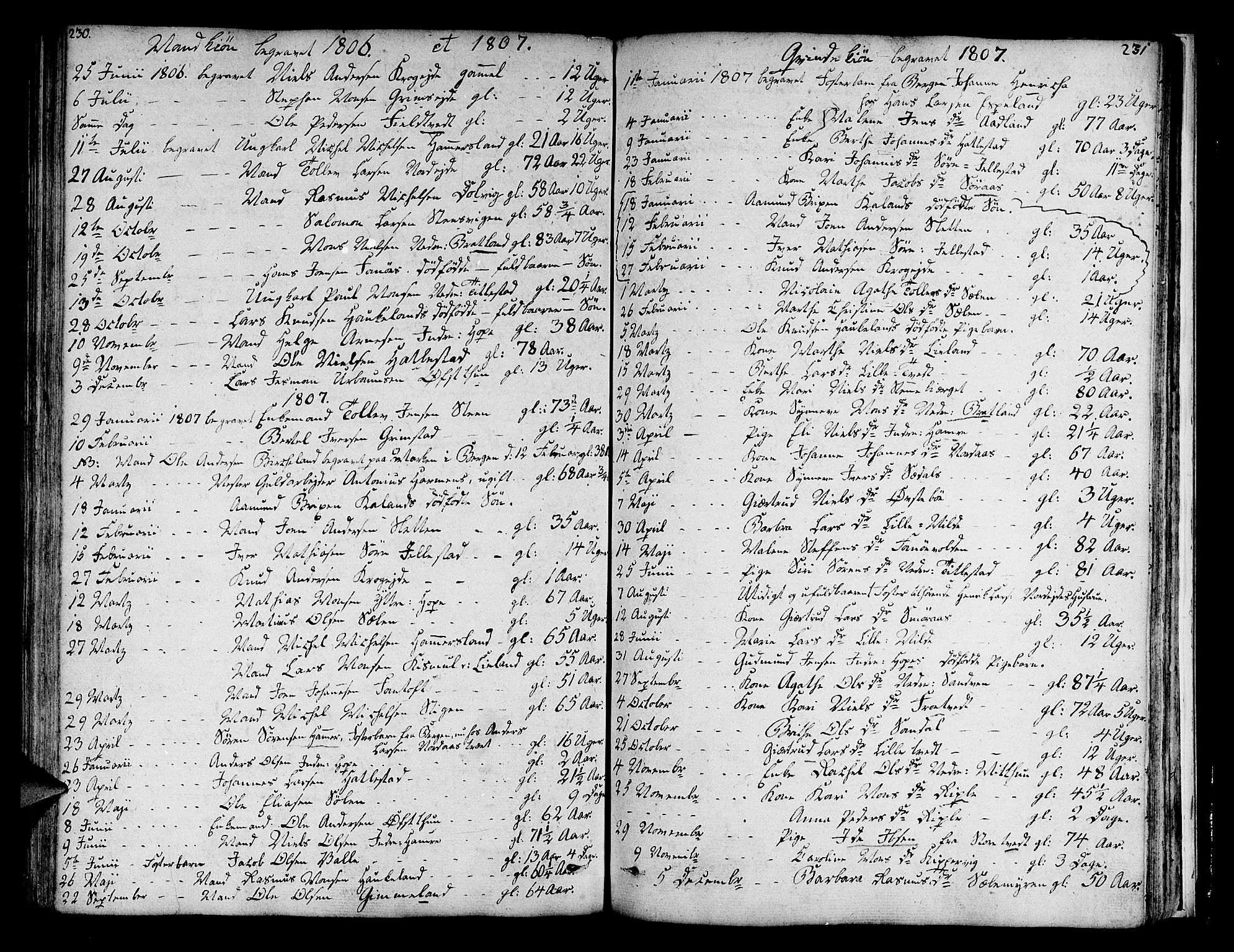 Fana Sokneprestembete, AV/SAB-A-75101/H/Haa/Haaa/L0006: Parish register (official) no. A 6, 1800-1815, p. 230-231