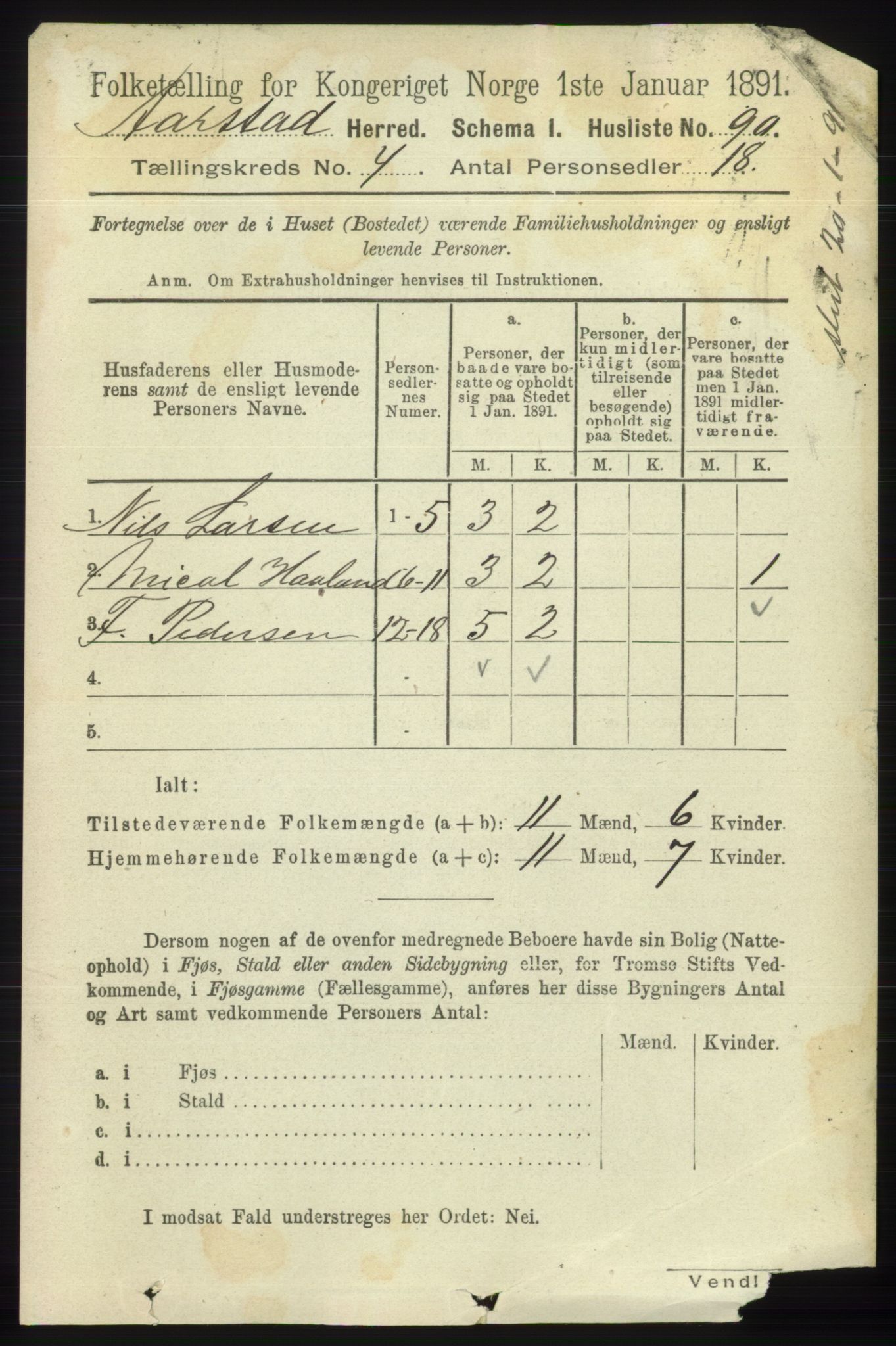 SAB, 1891 Census for 1280 Årstad, 1891, p. 2956