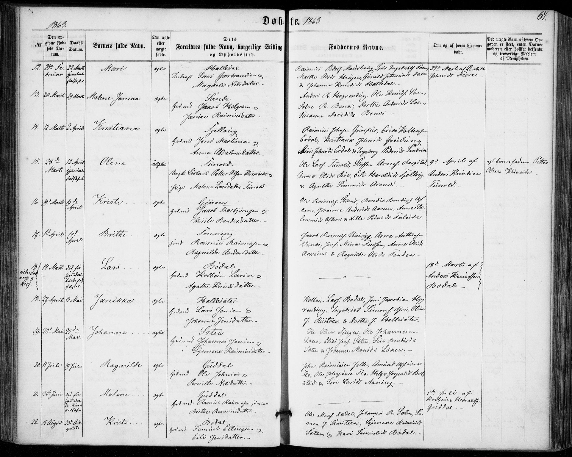 Stryn Sokneprestembete, AV/SAB-A-82501: Parish register (official) no. A 3, 1862-1877, p. 64