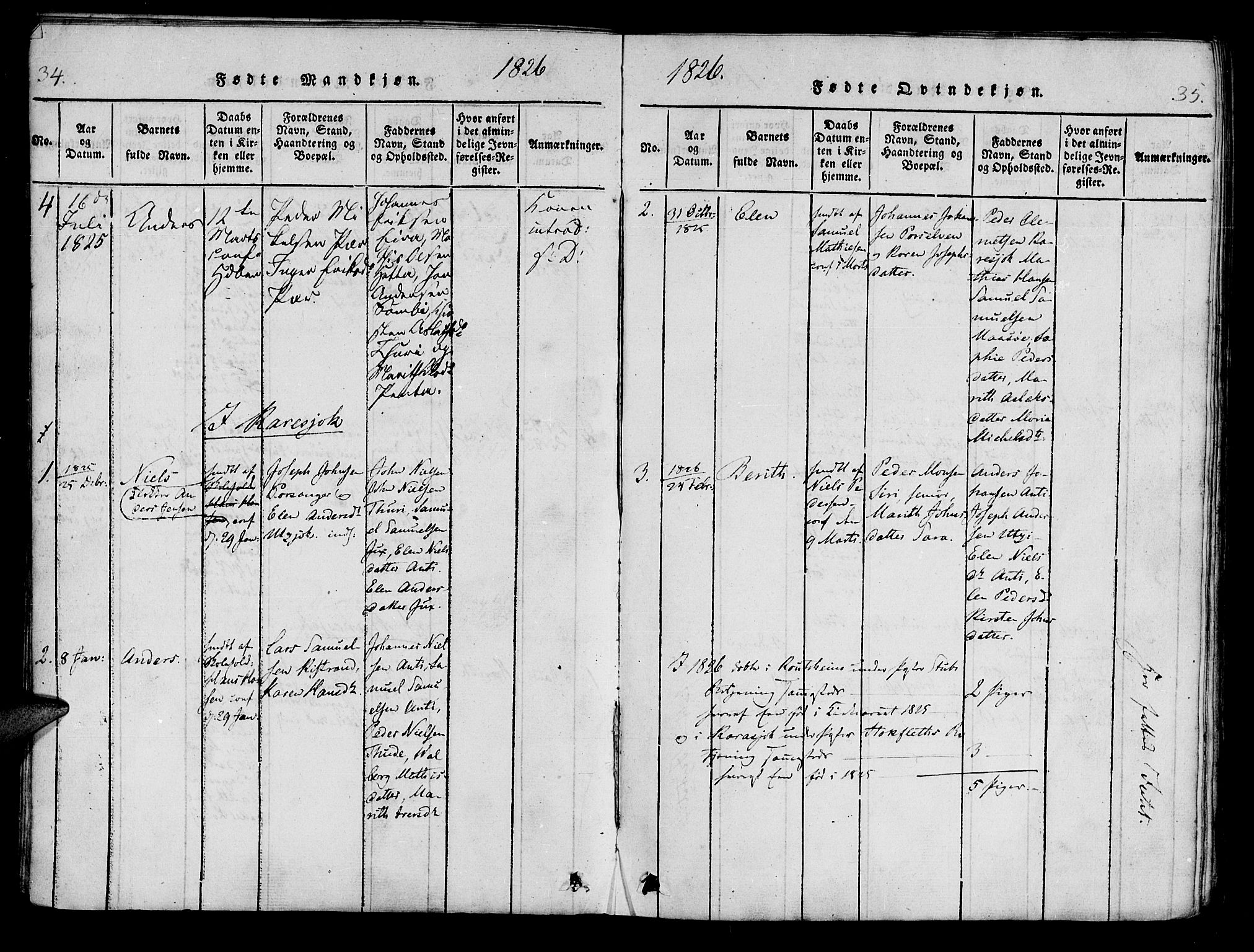 Kistrand/Porsanger sokneprestembete, SATØ/S-1351/H/Ha/L0010.kirke: Parish register (official) no. 10, 1821-1842, p. 34-35