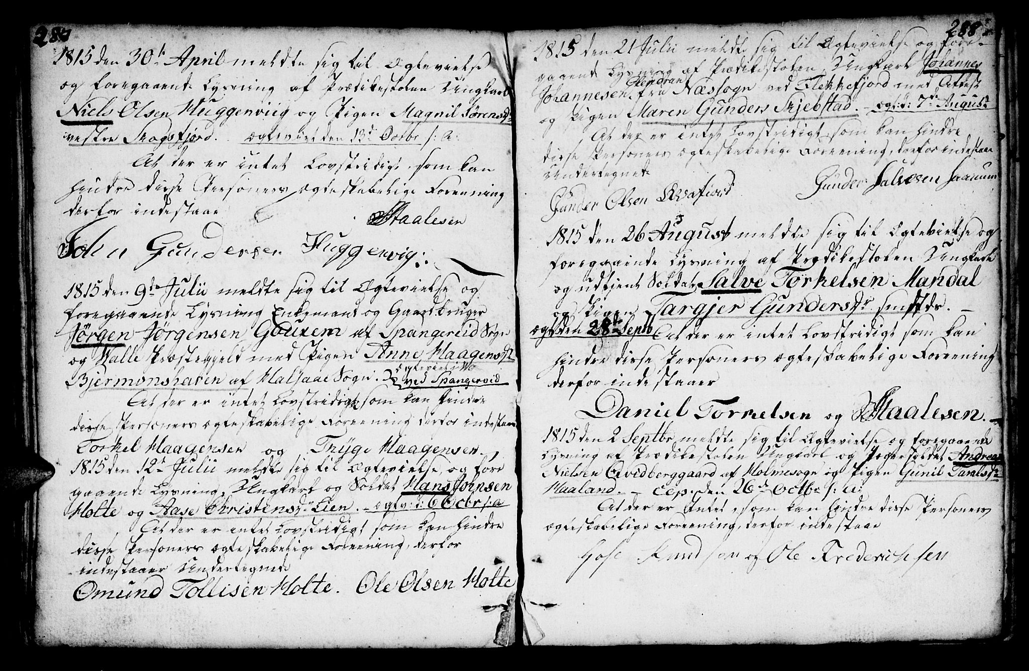 Mandal sokneprestkontor, SAK/1111-0030/F/Fa/Faa/L0007: Parish register (official) no. A 7, 1783-1818, p. 287-288