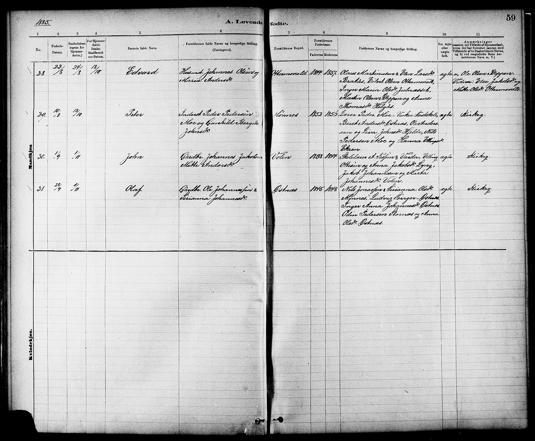 Ministerialprotokoller, klokkerbøker og fødselsregistre - Nord-Trøndelag, AV/SAT-A-1458/724/L0267: Parish register (copy) no. 724C03, 1879-1898, p. 59