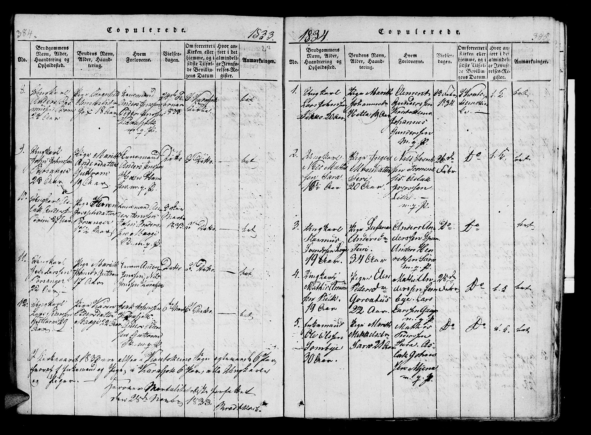 Kistrand/Porsanger sokneprestembete, SATØ/S-1351/H/Ha/L0010.kirke: Parish register (official) no. 10, 1821-1842, p. 384-385