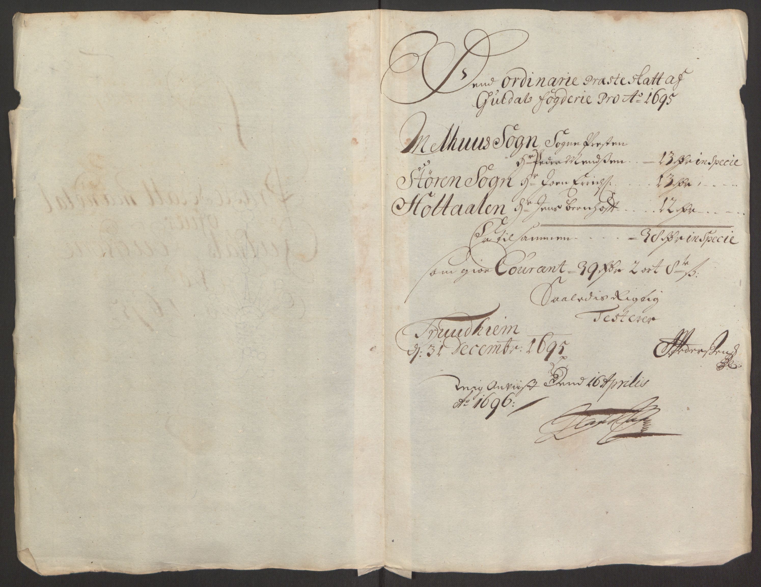 Rentekammeret inntil 1814, Reviderte regnskaper, Fogderegnskap, RA/EA-4092/R60/L3945: Fogderegnskap Orkdal og Gauldal, 1695, p. 393