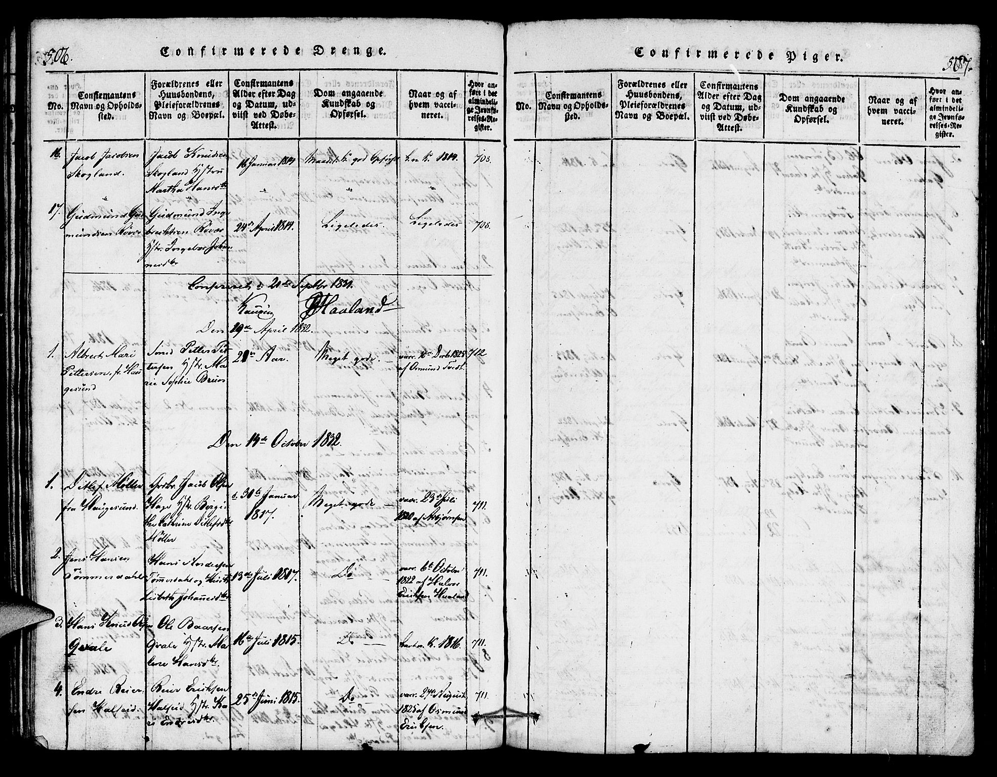 Torvastad sokneprestkontor, SAST/A -101857/H/Ha/Haa/L0004: Parish register (official) no. A 4, 1817-1836, p. 506-507