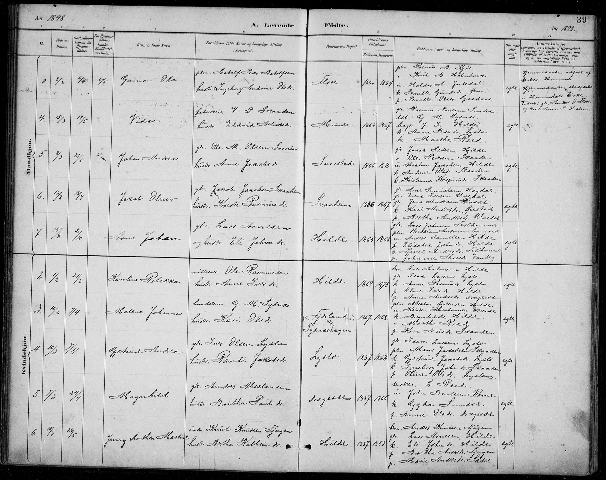 Innvik sokneprestembete, AV/SAB-A-80501: Parish register (copy) no. A 3, 1886-1912, p. 39