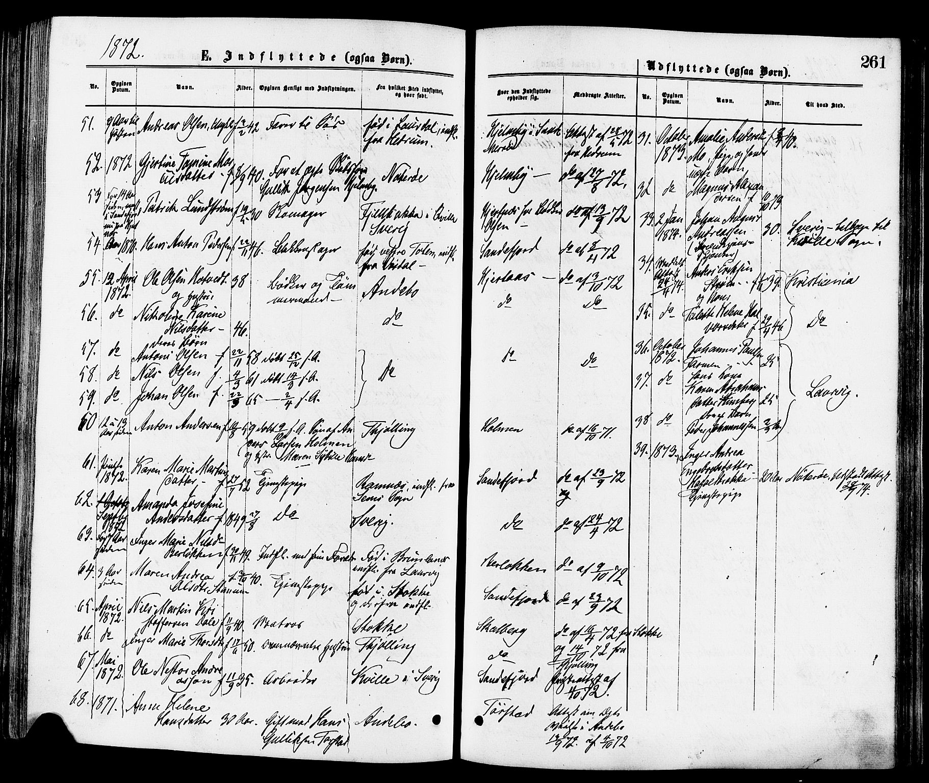 Sandar kirkebøker, AV/SAKO-A-243/F/Fa/L0011: Parish register (official) no. 11, 1872-1882, p. 261