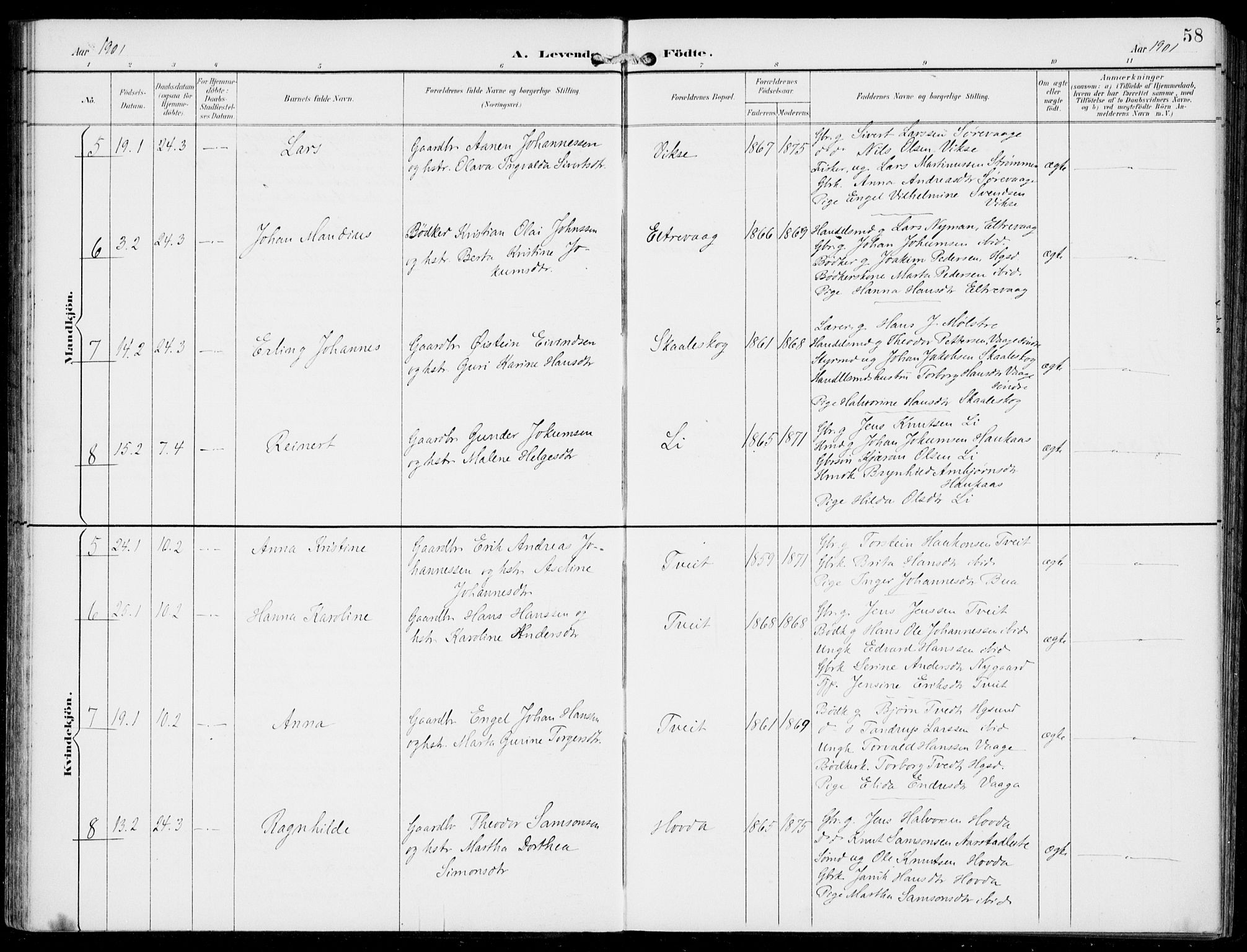 Sveio Sokneprestembete, AV/SAB-A-78501/H/Haa: Parish register (official) no. B  3, 1894-1906, p. 58