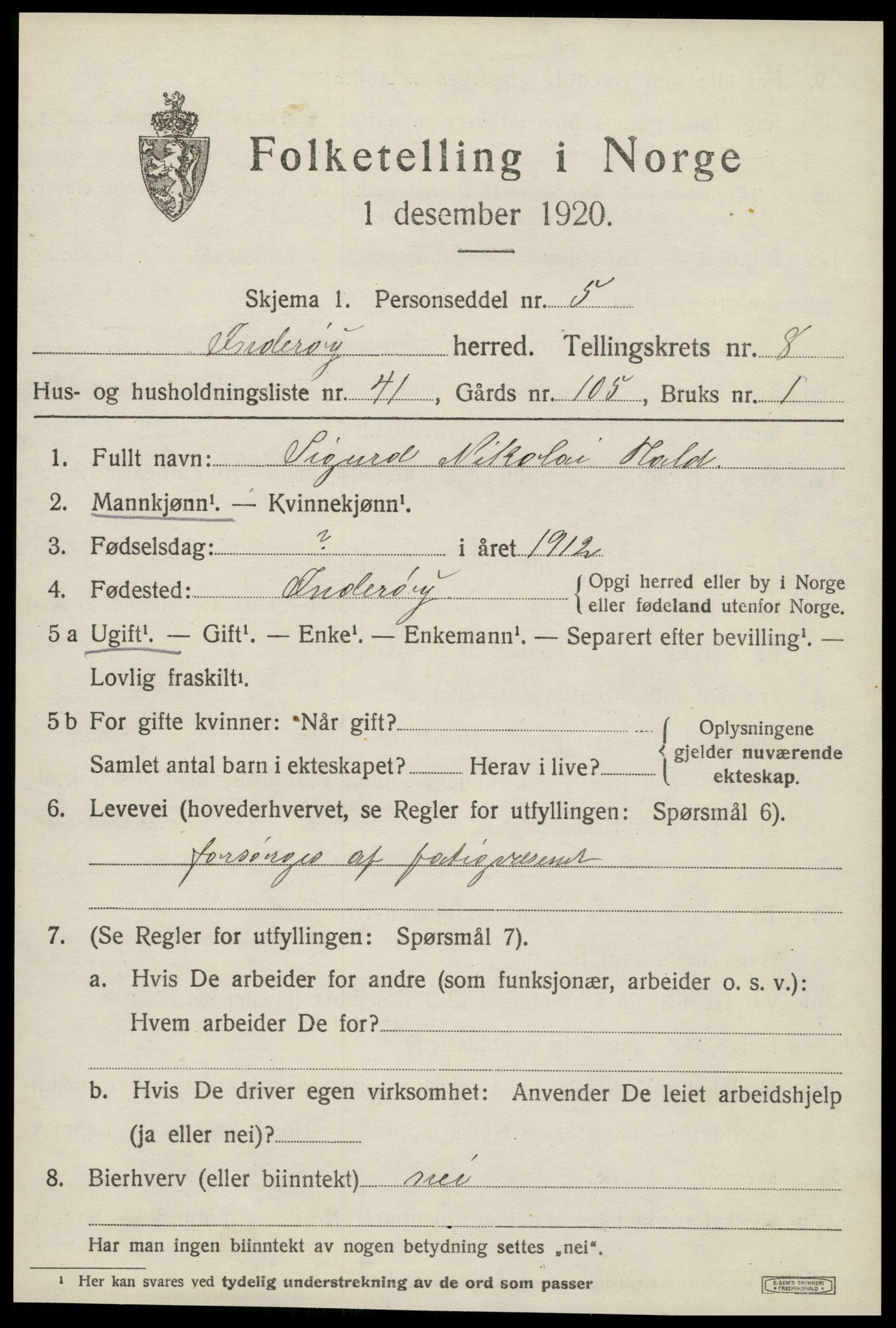 SAT, 1920 census for Inderøy, 1920, p. 6001