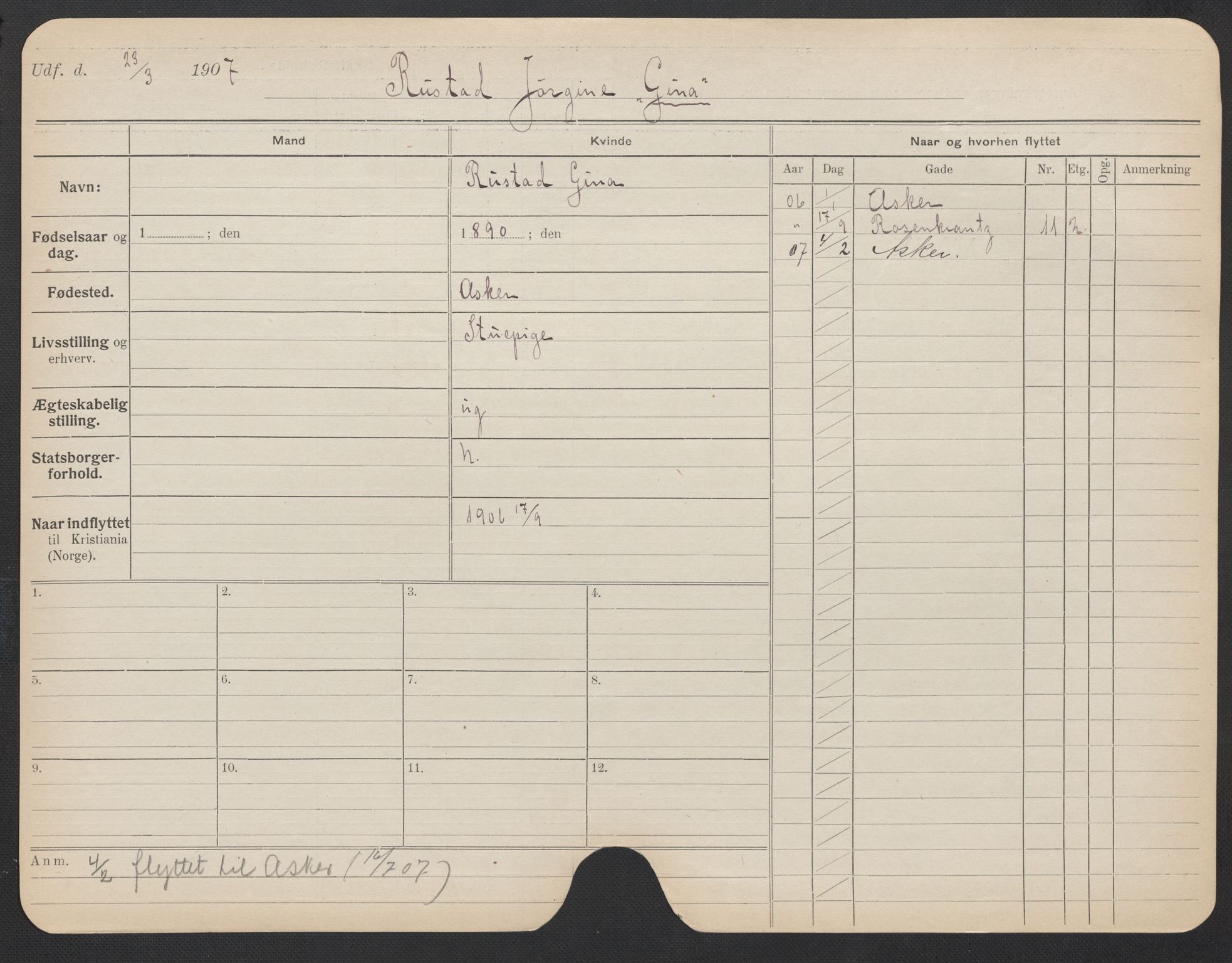 Oslo folkeregister, Registerkort, AV/SAO-A-11715/F/Fa/Fac/L0023: Kvinner, 1906-1914, p. 378a