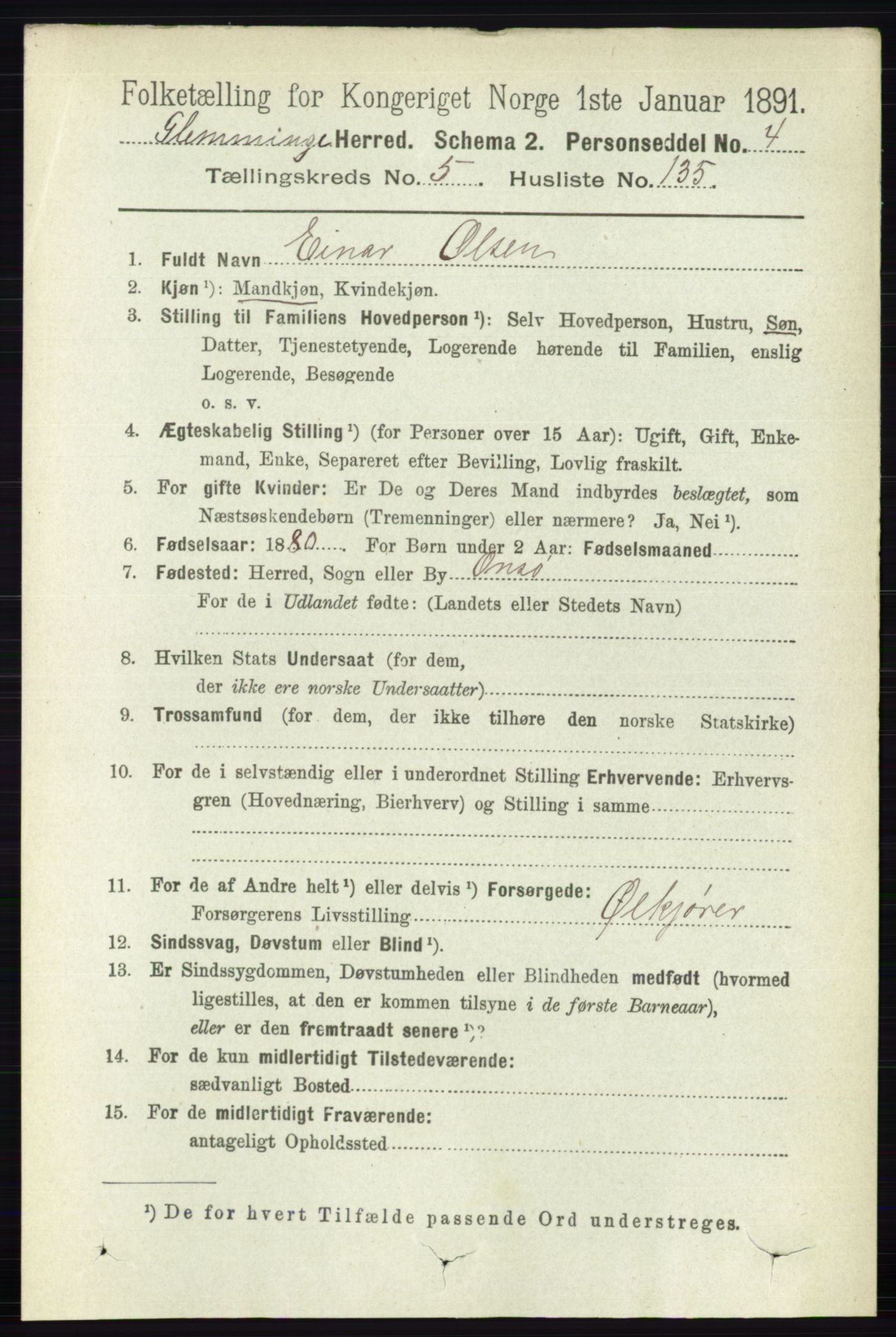 RA, 1891 census for 0132 Glemmen, 1891, p. 7172