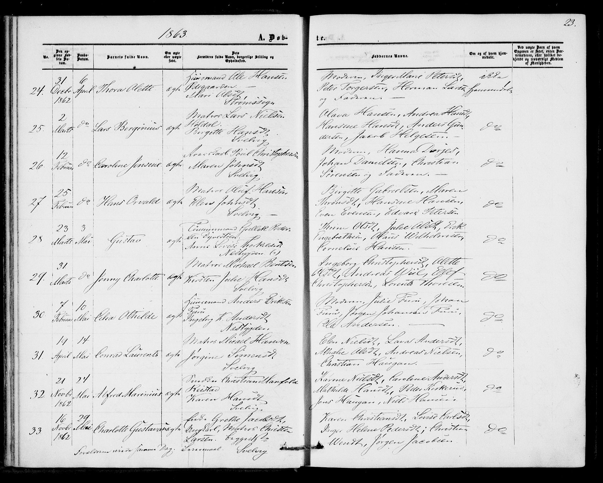 Strømm kirkebøker, AV/SAKO-A-322/F/Fa/L0001: Parish register (official) no. I 1, 1861-1869, p. 23