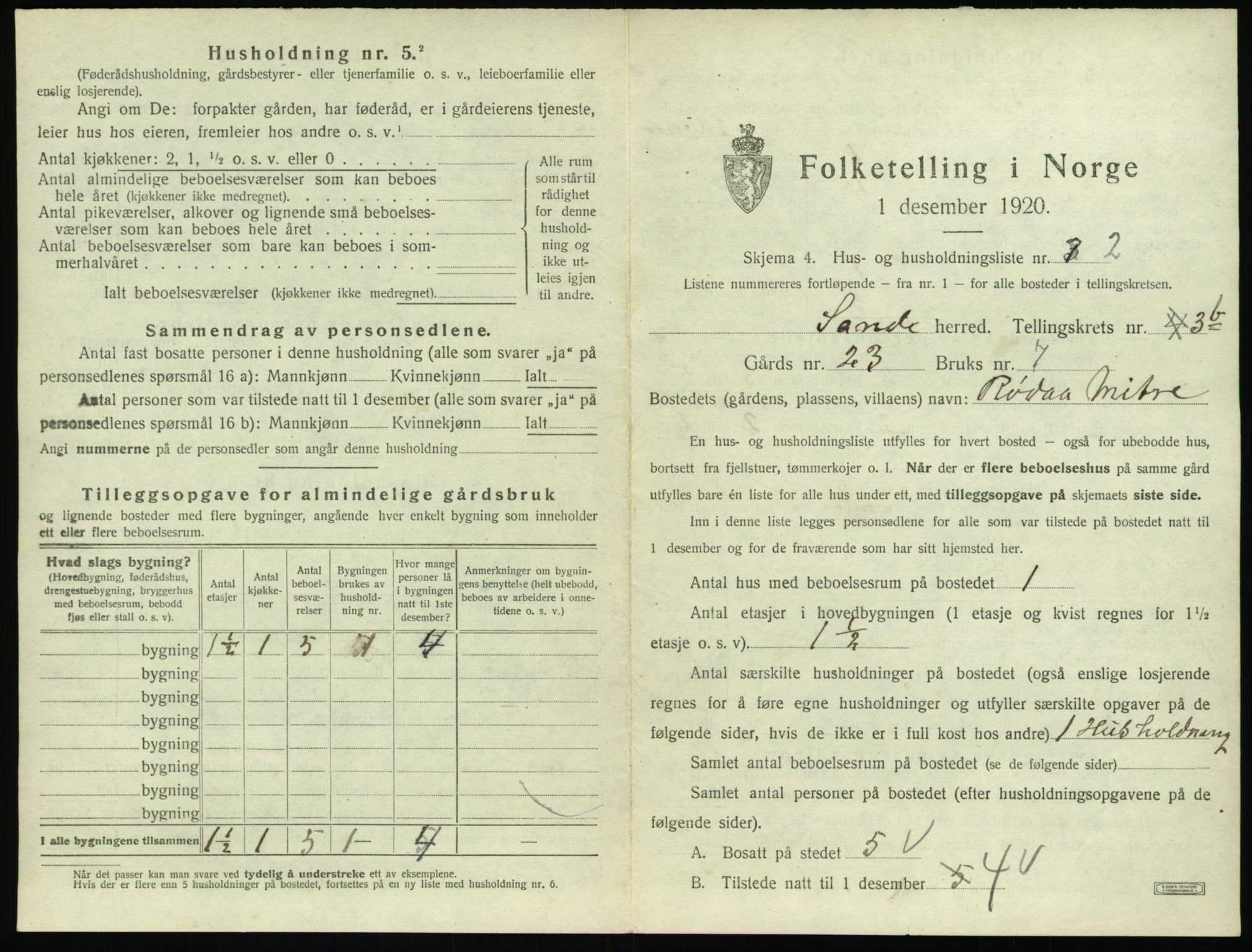 SAT, 1920 census for Sande (MR), 1920, p. 316