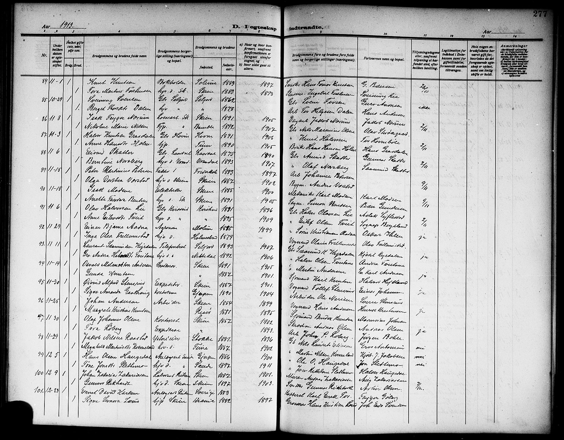 Skien kirkebøker, SAKO/A-302/G/Ga/L0009: Parish register (copy) no. 9, 1910-1920, p. 277