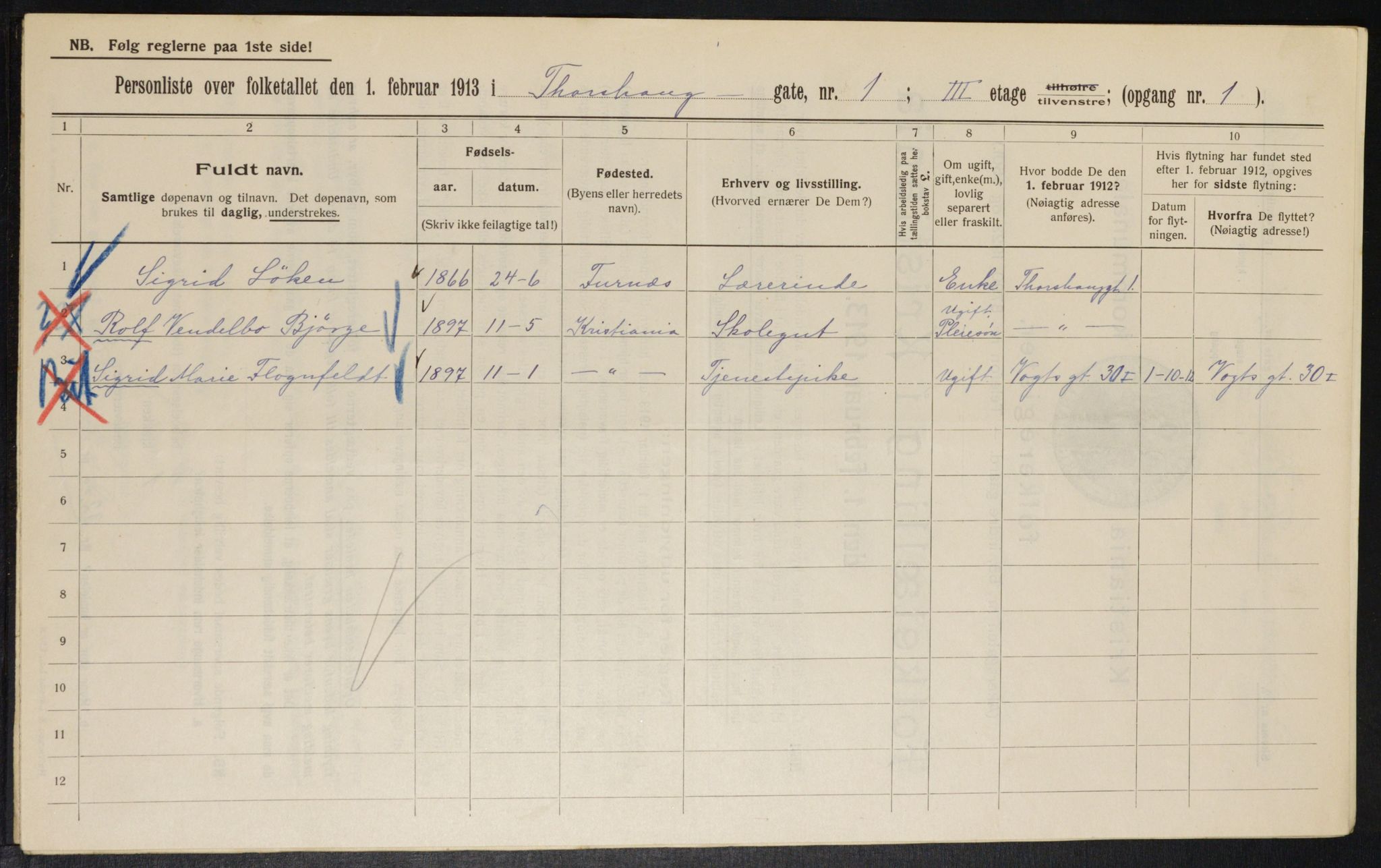 OBA, Municipal Census 1913 for Kristiania, 1913, p. 114411