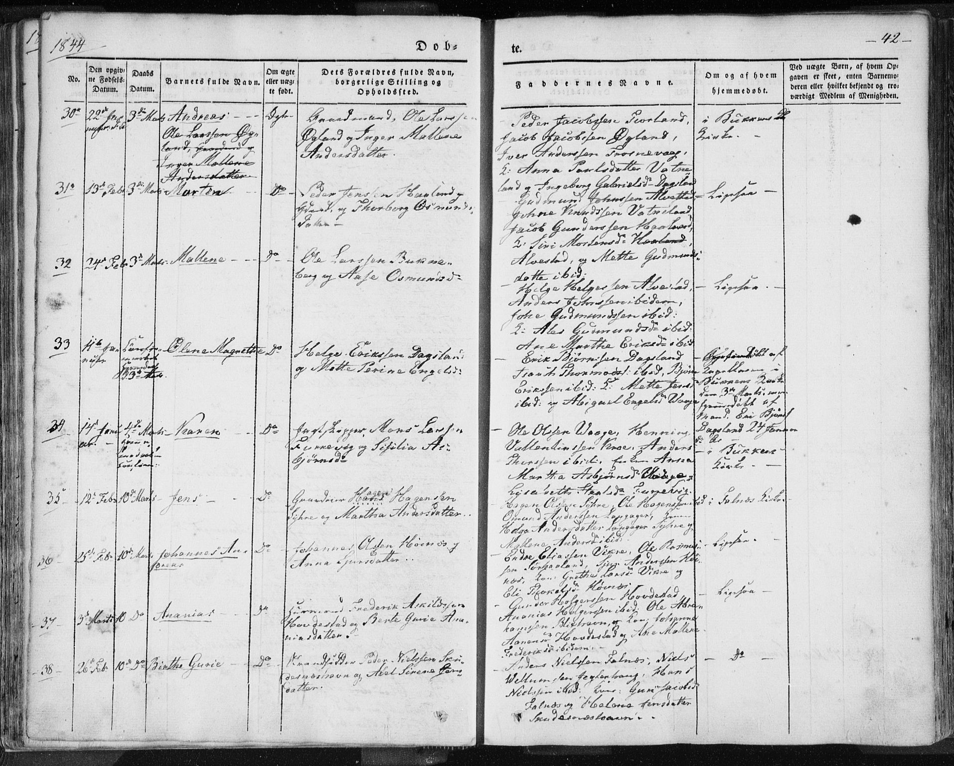 Skudenes sokneprestkontor, SAST/A -101849/H/Ha/Haa/L0002: Parish register (official) no. A 2.1, 1841-1846, p. 42