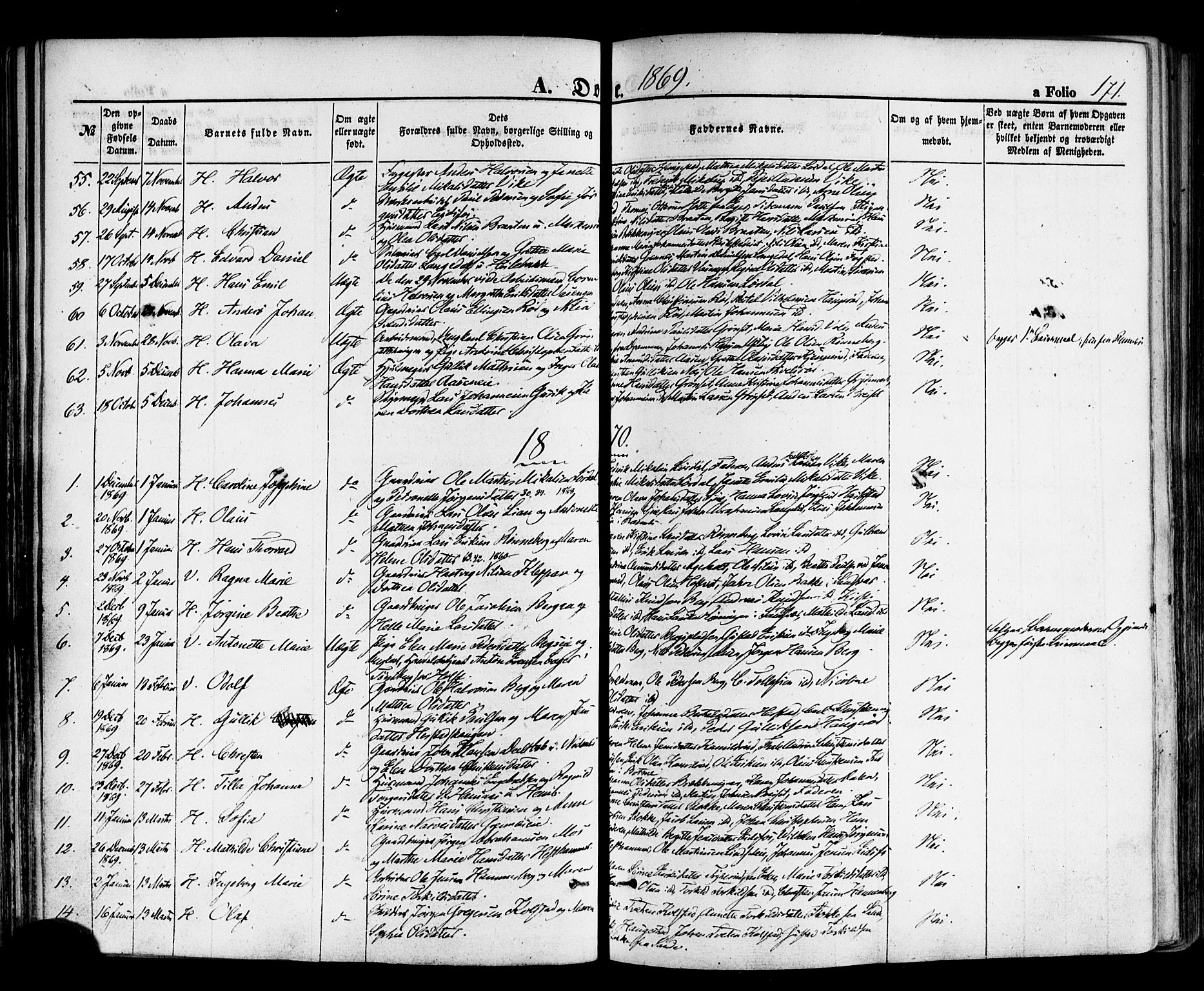 Hof kirkebøker, SAKO/A-64/F/Fa/L0006: Parish register (official) no. I 6, 1851-1877, p. 171