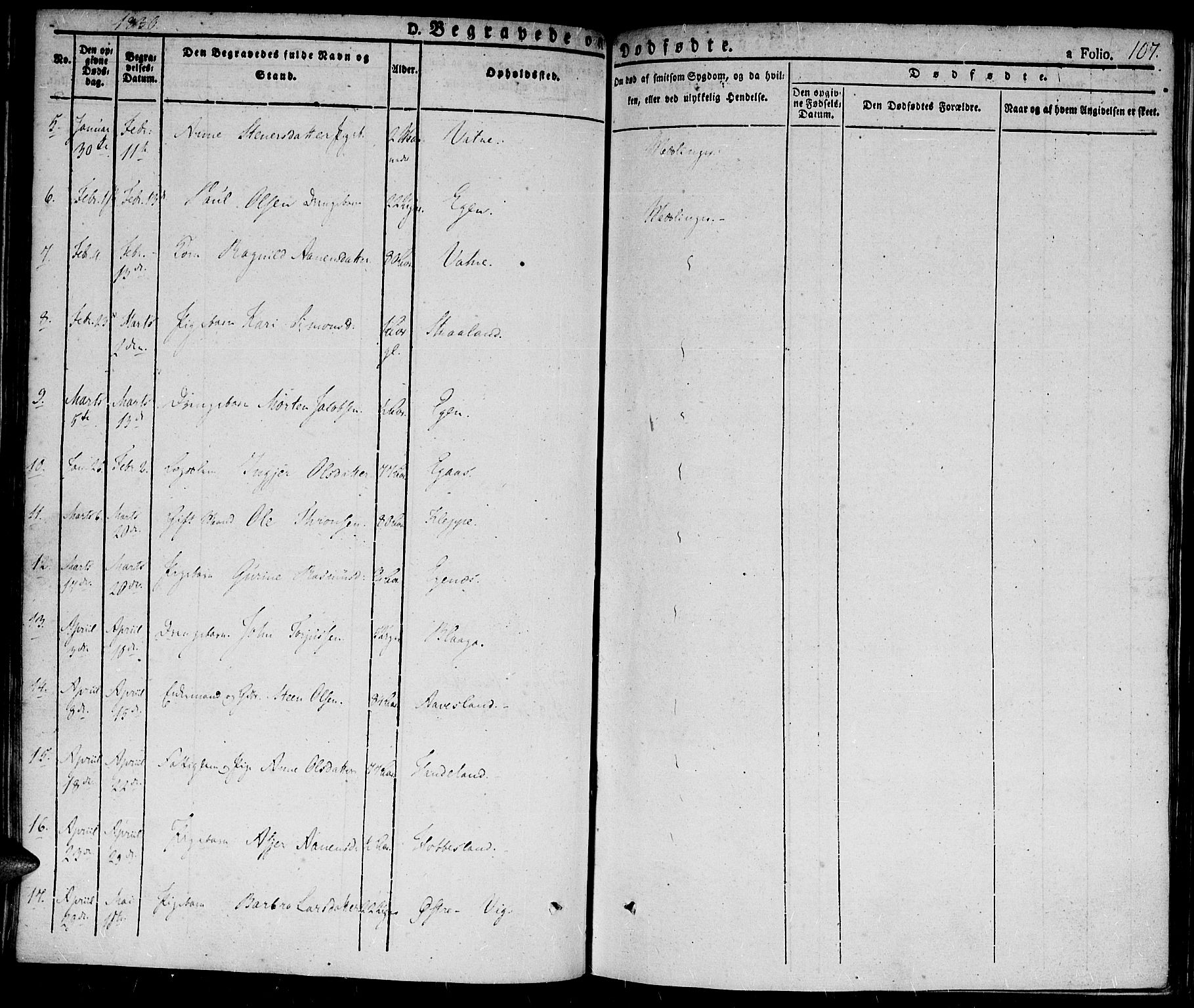 Hægebostad sokneprestkontor, AV/SAK-1111-0024/F/Fa/Fab/L0001: Parish register (official) no. A 1, 1823-1867, p. 107