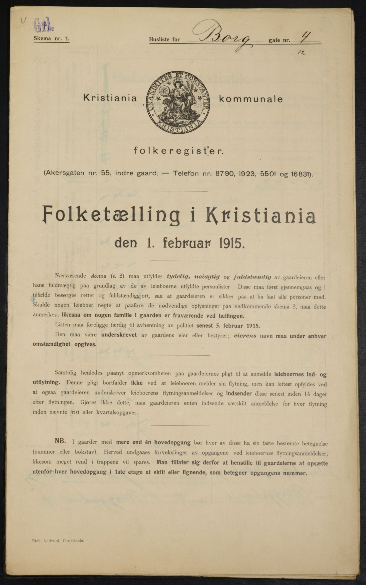 OBA, Municipal Census 1915 for Kristiania, 1915, p. 7708