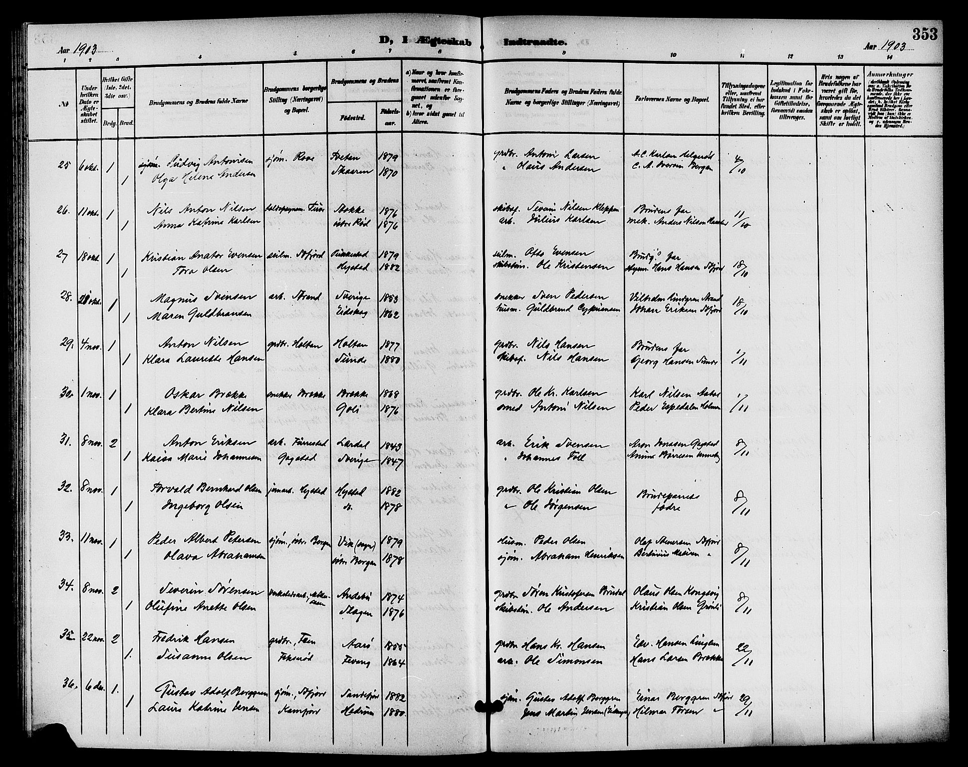 Sandar kirkebøker, AV/SAKO-A-243/G/Ga/L0002: Parish register (copy) no. 2, 1900-1915, p. 353