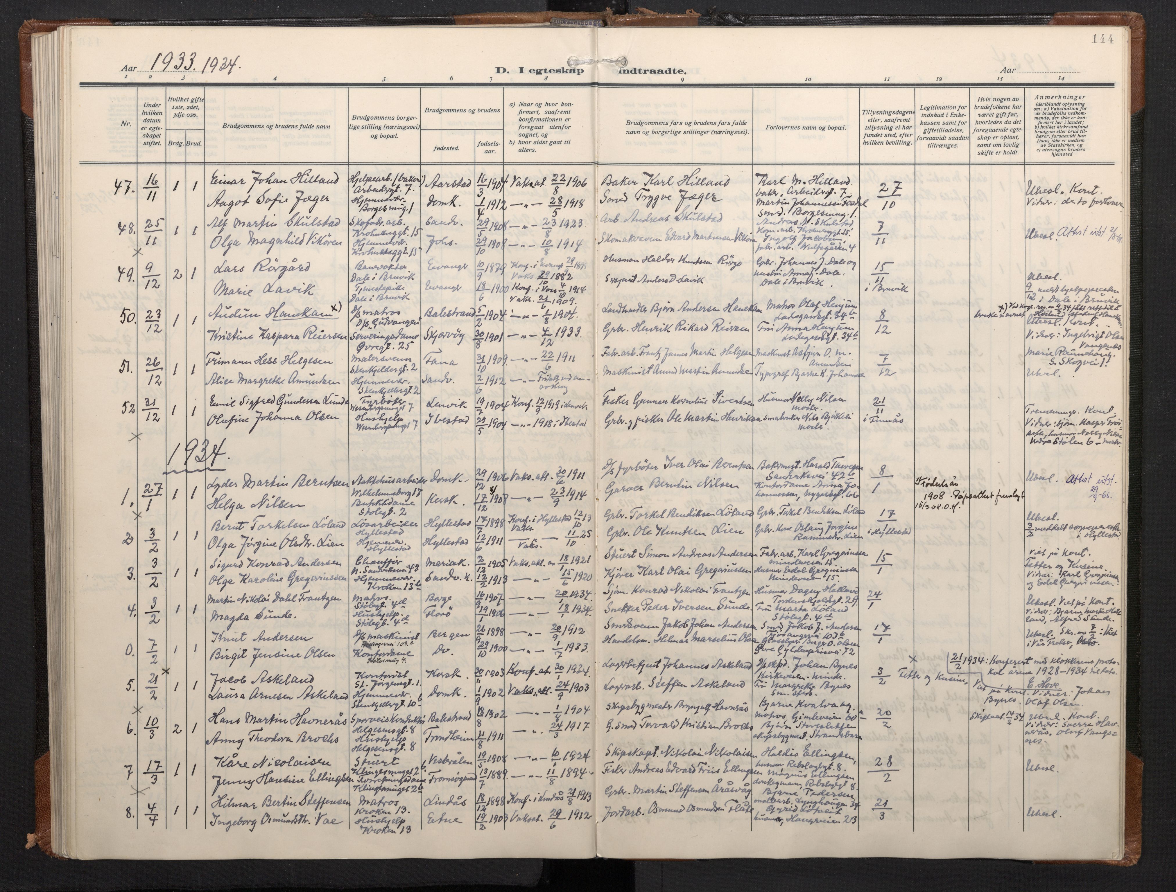 Mariakirken Sokneprestembete, SAB/A-76901/H/Haa/L0016: Parish register (official) no. C 4, 1927-1938, p. 143b-144a