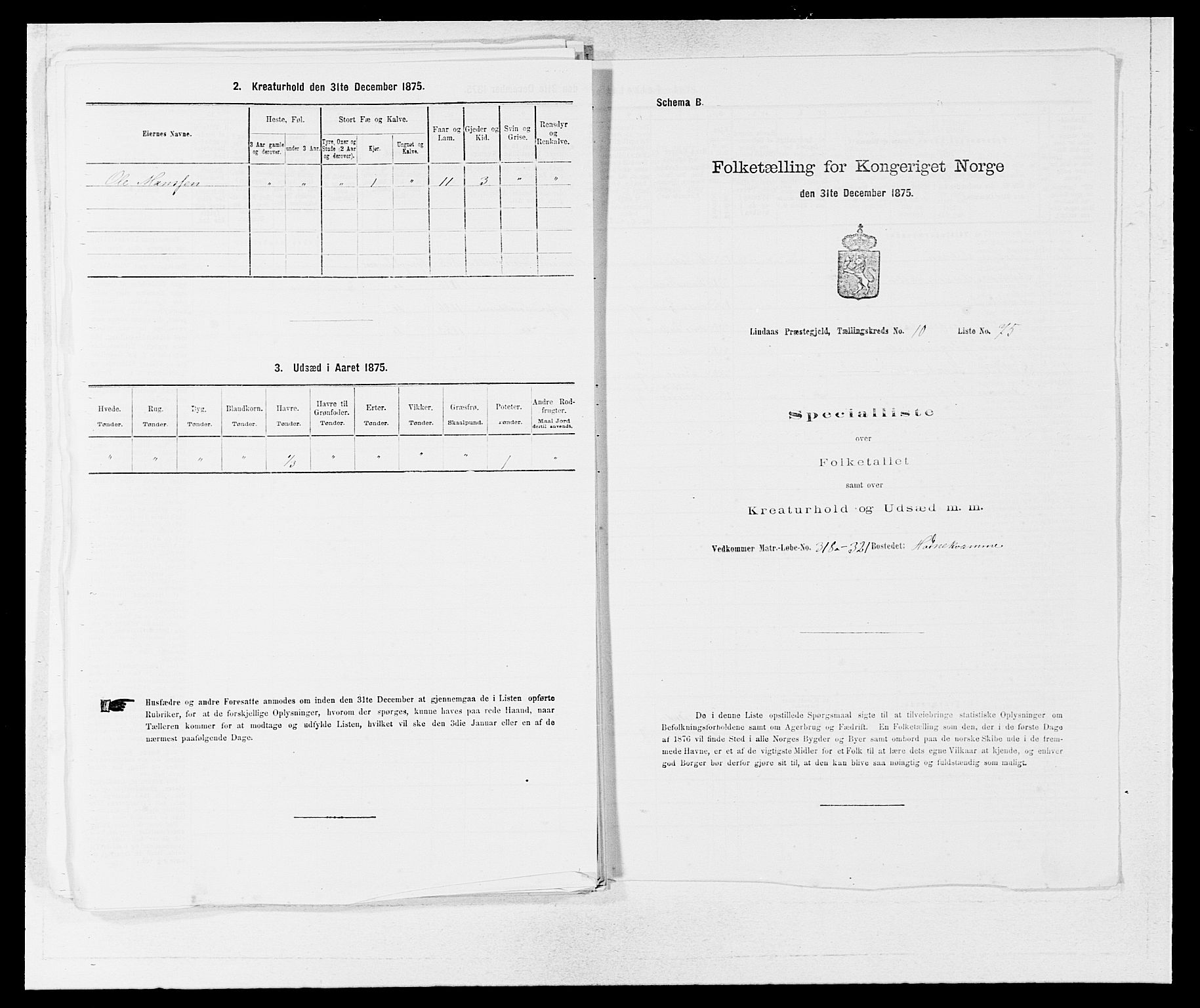 SAB, 1875 census for 1263P Lindås, 1875, p. 1093