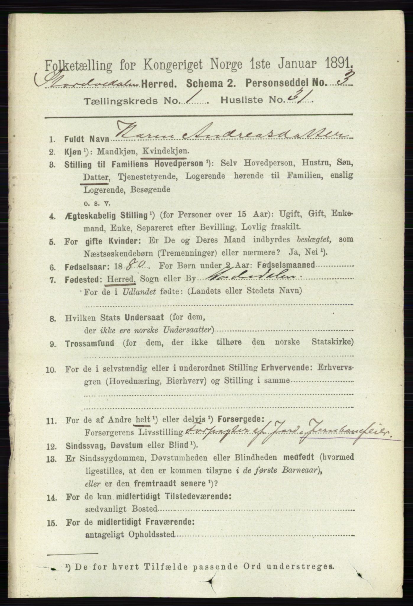 RA, 1891 census for 0430 Stor-Elvdal, 1891, p. 263