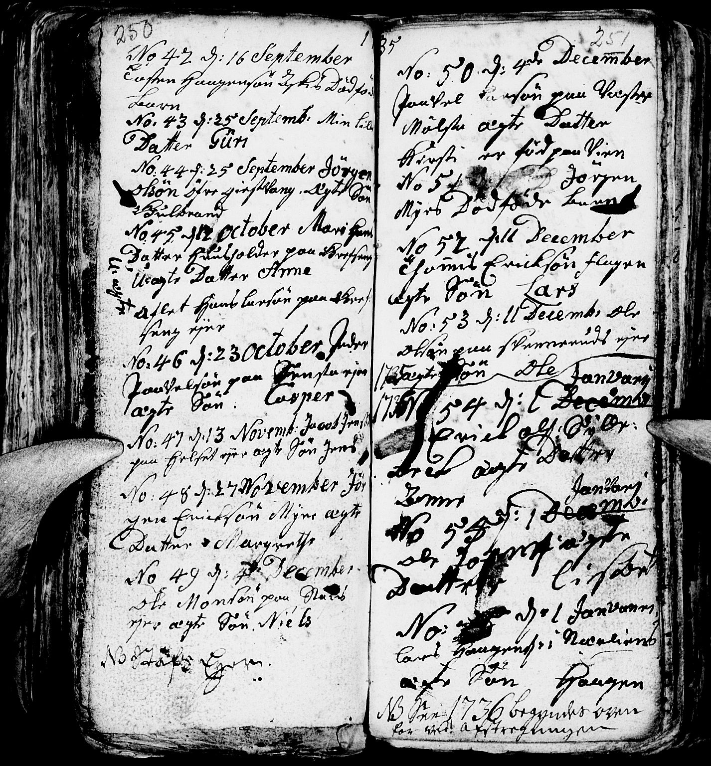 Nes prestekontor, Hedmark, SAH/PREST-020/L/La/L0001: Parish register (copy) no. 1, 1663-1784, p. 250-251