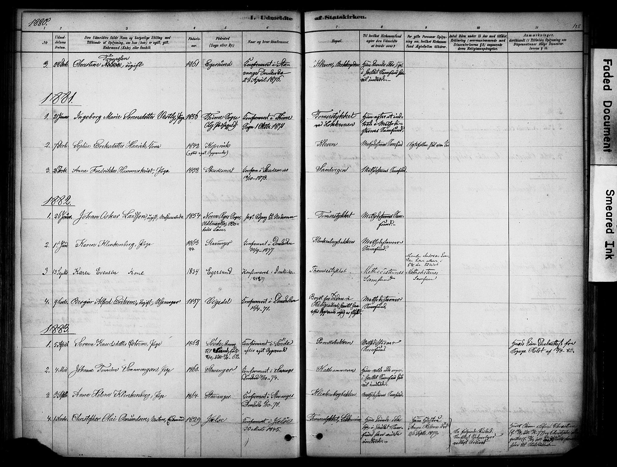 Domkirken sokneprestkontor, SAST/A-101812/001/30/30BA/L0025: Parish register (official) no. A 24, 1877-1927, p. 128