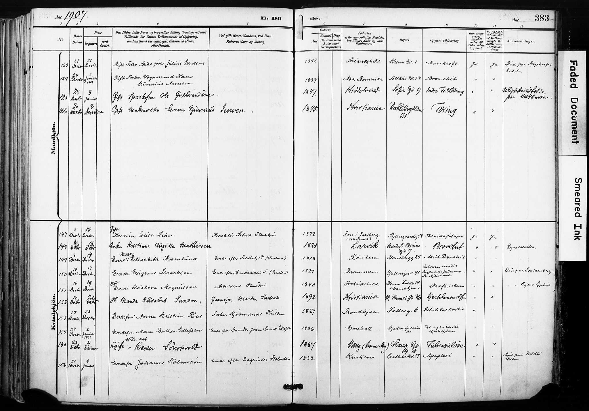 Gamle Aker prestekontor Kirkebøker, SAO/A-10617a/F/L0013: Parish register (official) no. 13, 1901-1908, p. 383
