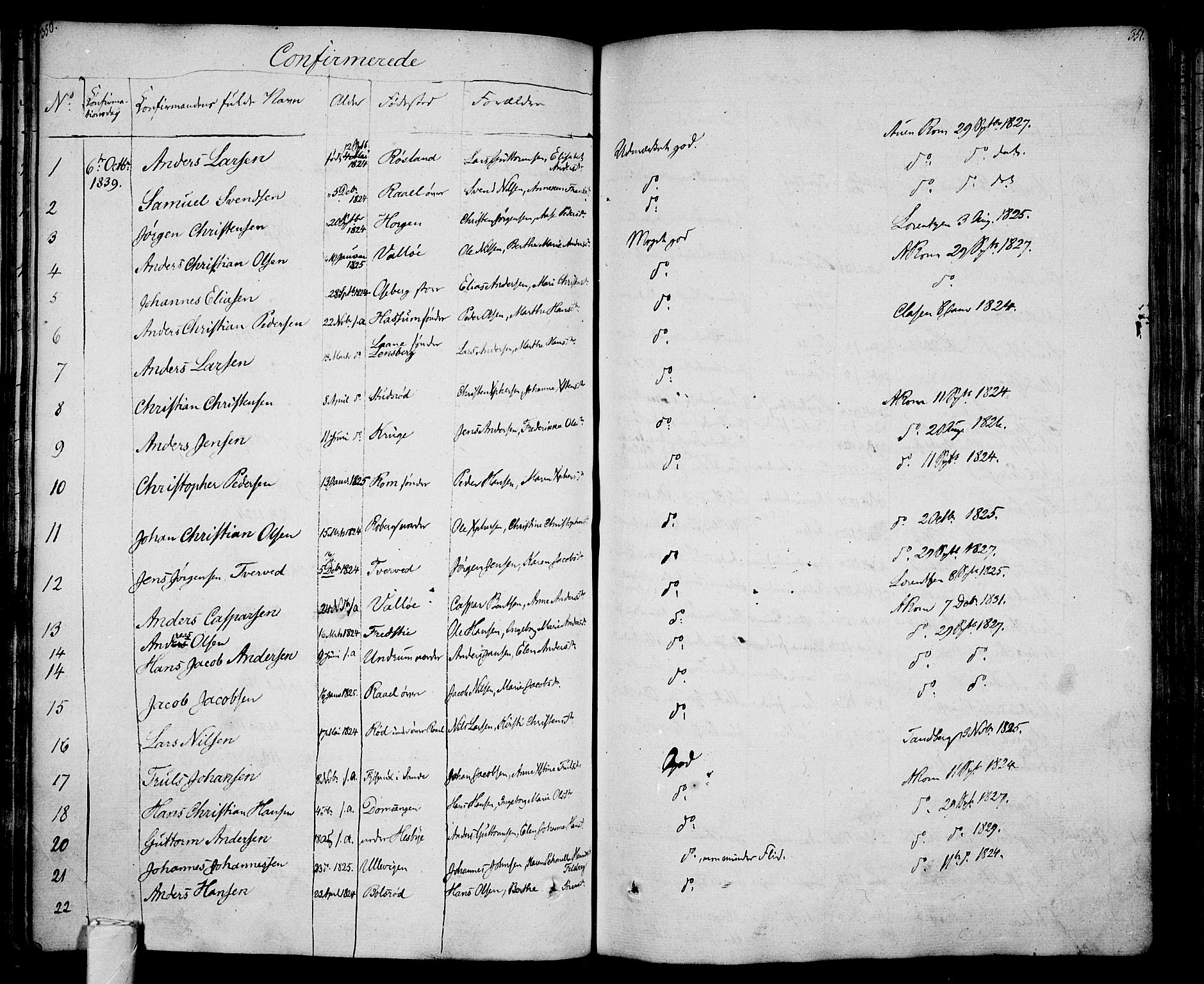 Sem kirkebøker, SAKO/A-5/F/Fa/L0005: Parish register (official) no. I 5, 1825-1842, p. 350-351