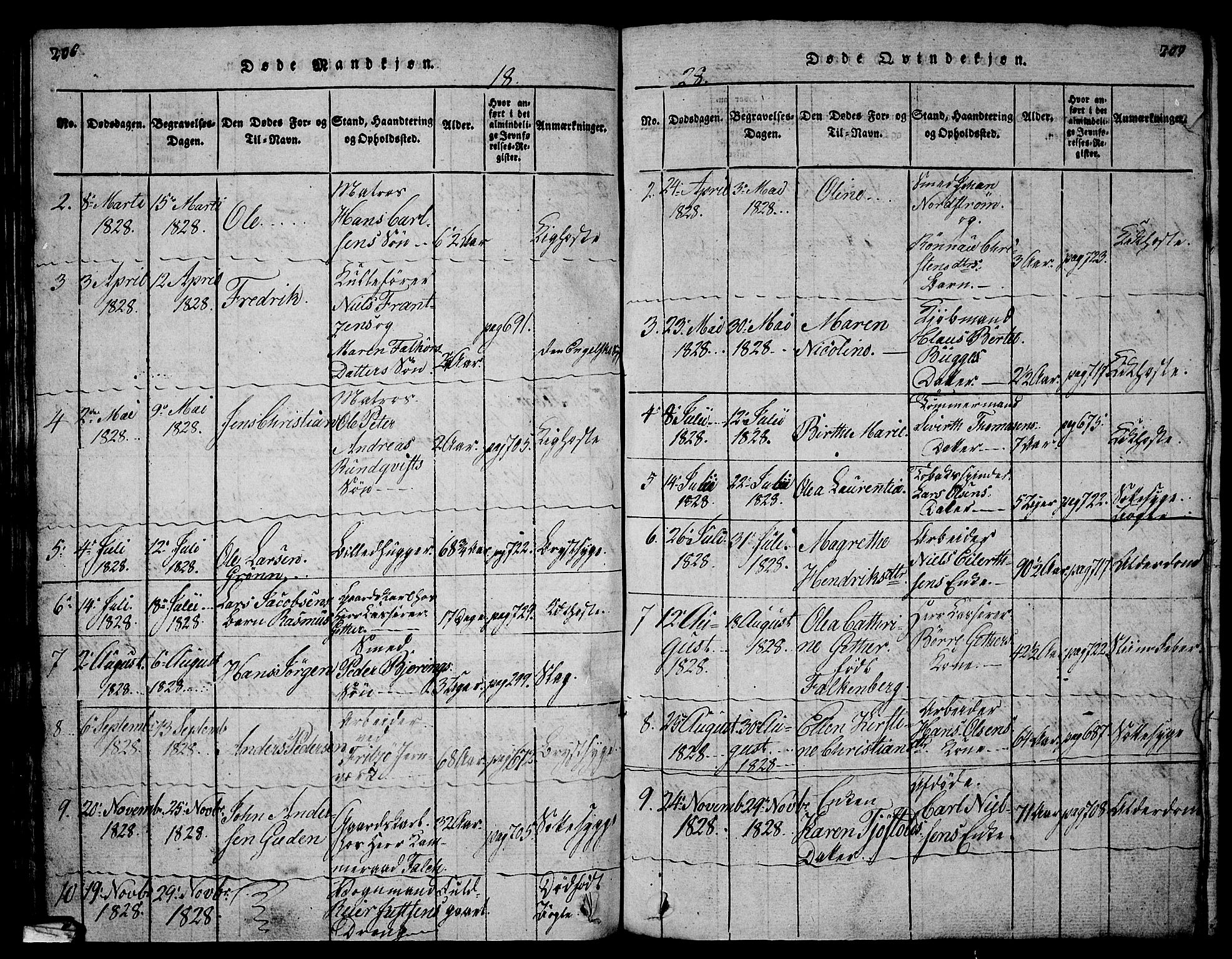 Larvik kirkebøker, SAKO/A-352/G/Gb/L0001: Parish register (copy) no. II 1, 1818-1843, p. 206-207