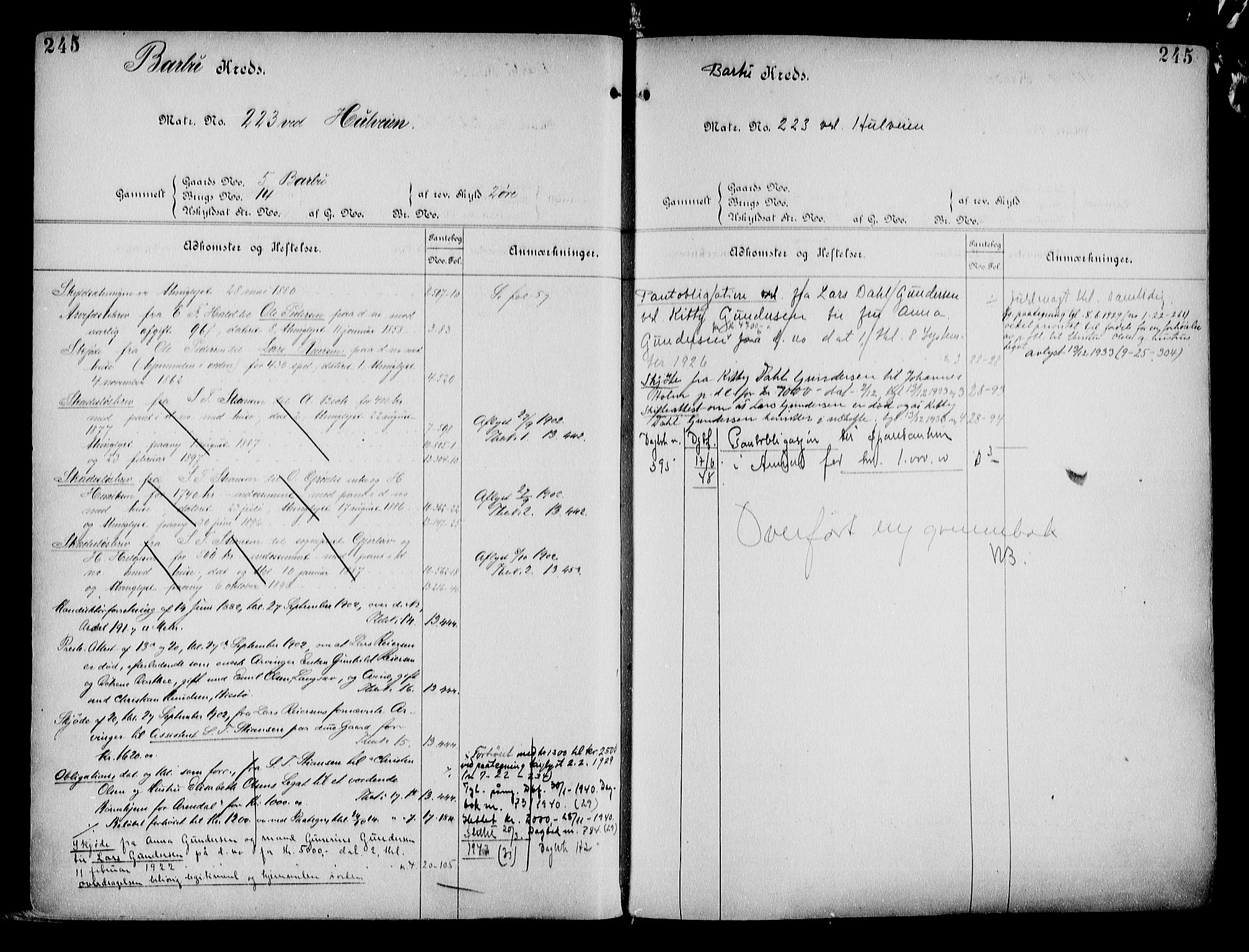 Arendal byfogd, AV/SAK-1222-0001/G/Ga/L0014: Mortgage register no. 12, 1865-1960, p. 245