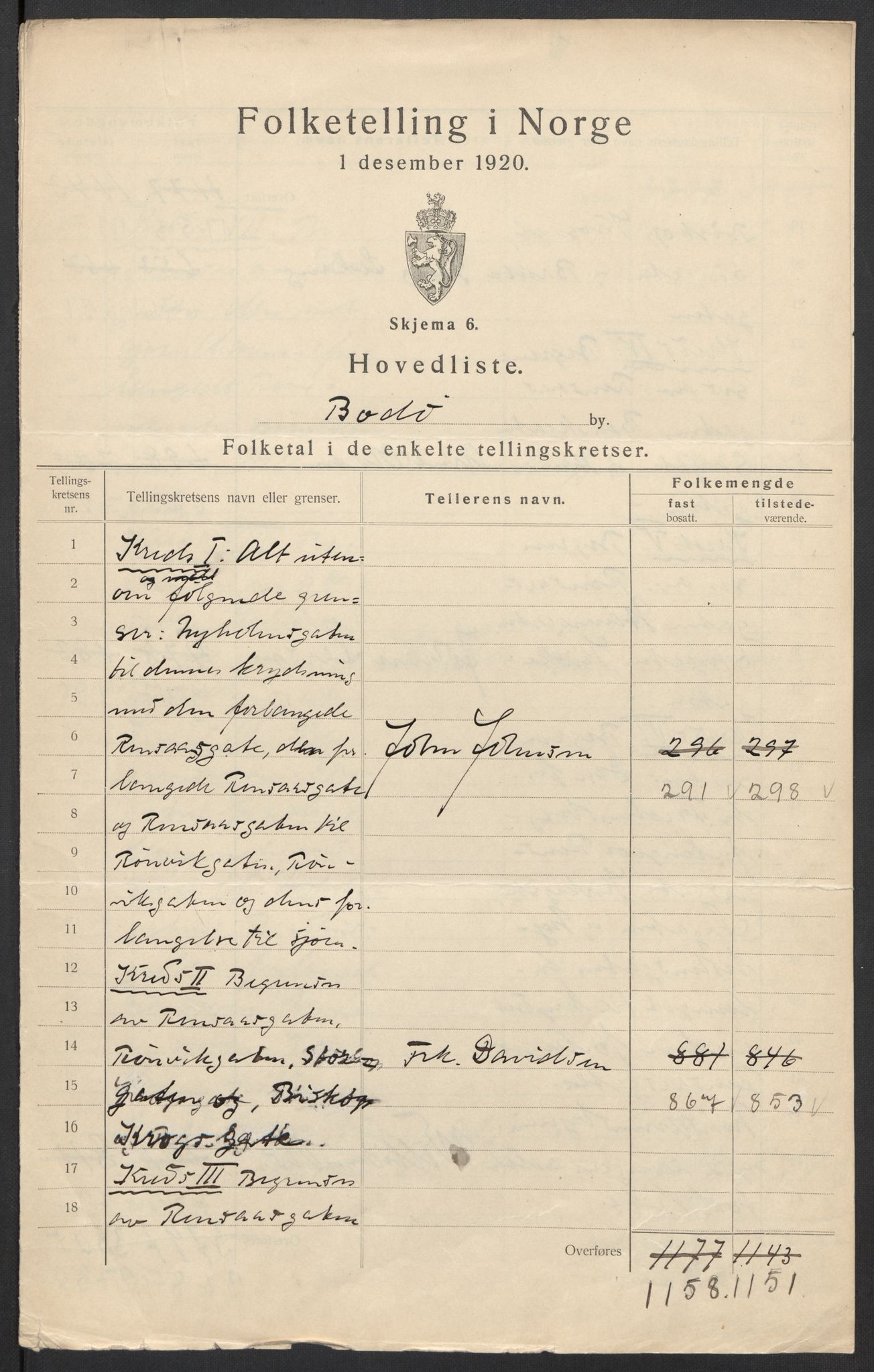 SAT, 1920 census for Bodø, 1920, p. 3